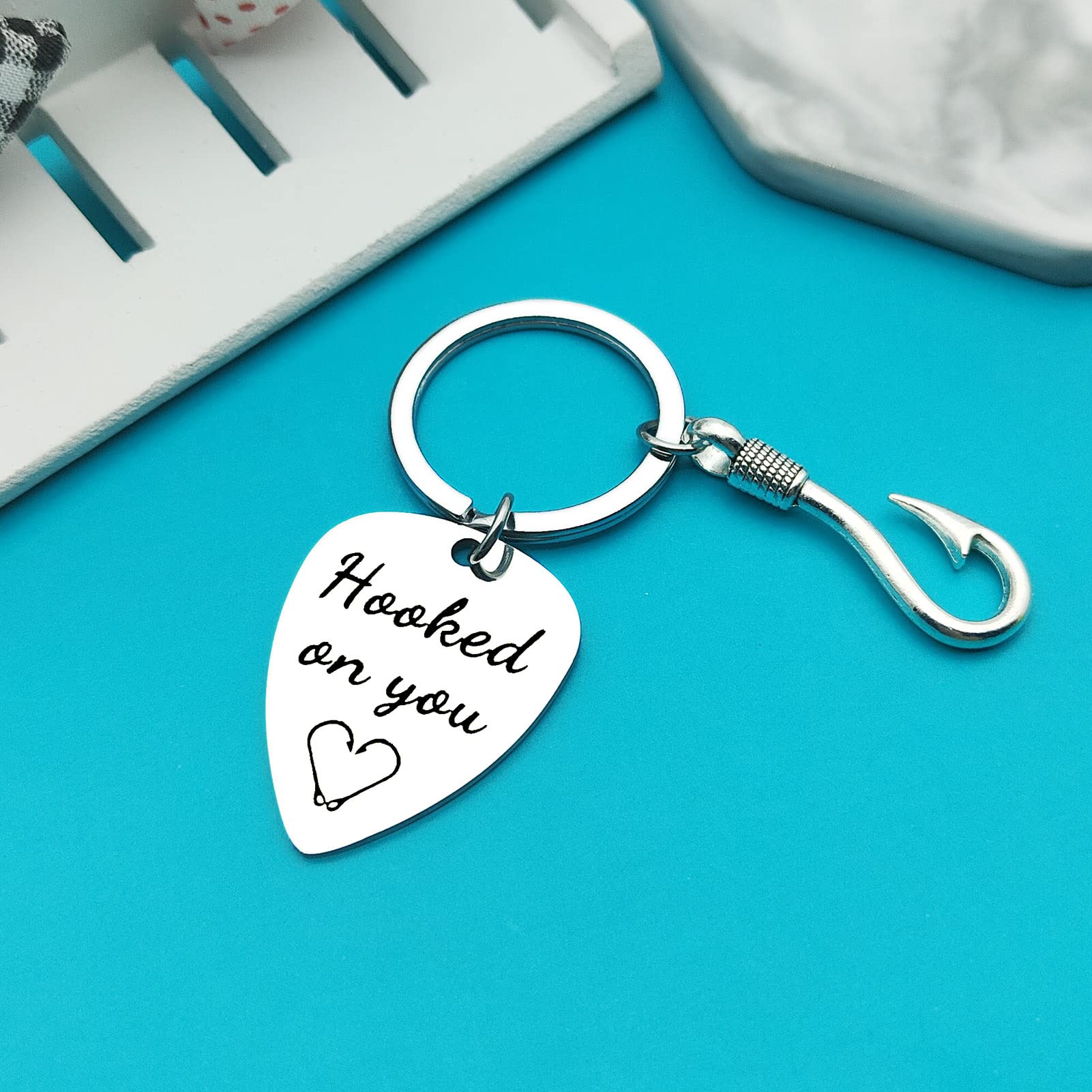 Hooked On You Keychain - Romantic Gifts for Boyfriend, Fiance, Husband - Christmas, Birthday, Valentine's Day, Anniversary, Father's Day Presents - Perfect for Couples, Long Distance Relationships & Special Occasions
