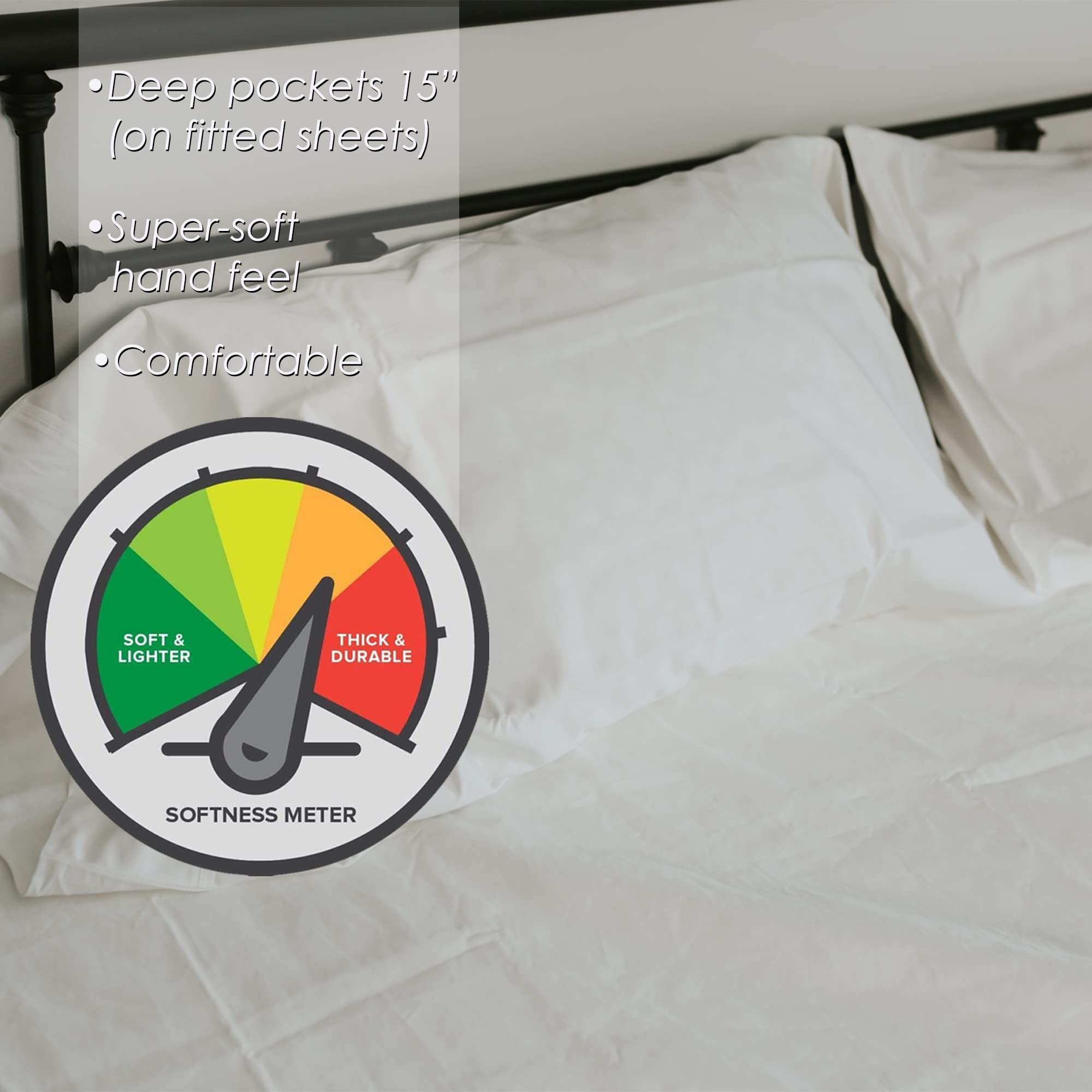 1000 Thread Count 100% Cotton Luxury Bed Sheet Set - Deep Pocket California King Size (Includes 1 Flat Sheet, 1 Fitted Sheet & 2 Pillowcases) - Soft Breathable Bedding for Hotel-Style Comfort - Ivory