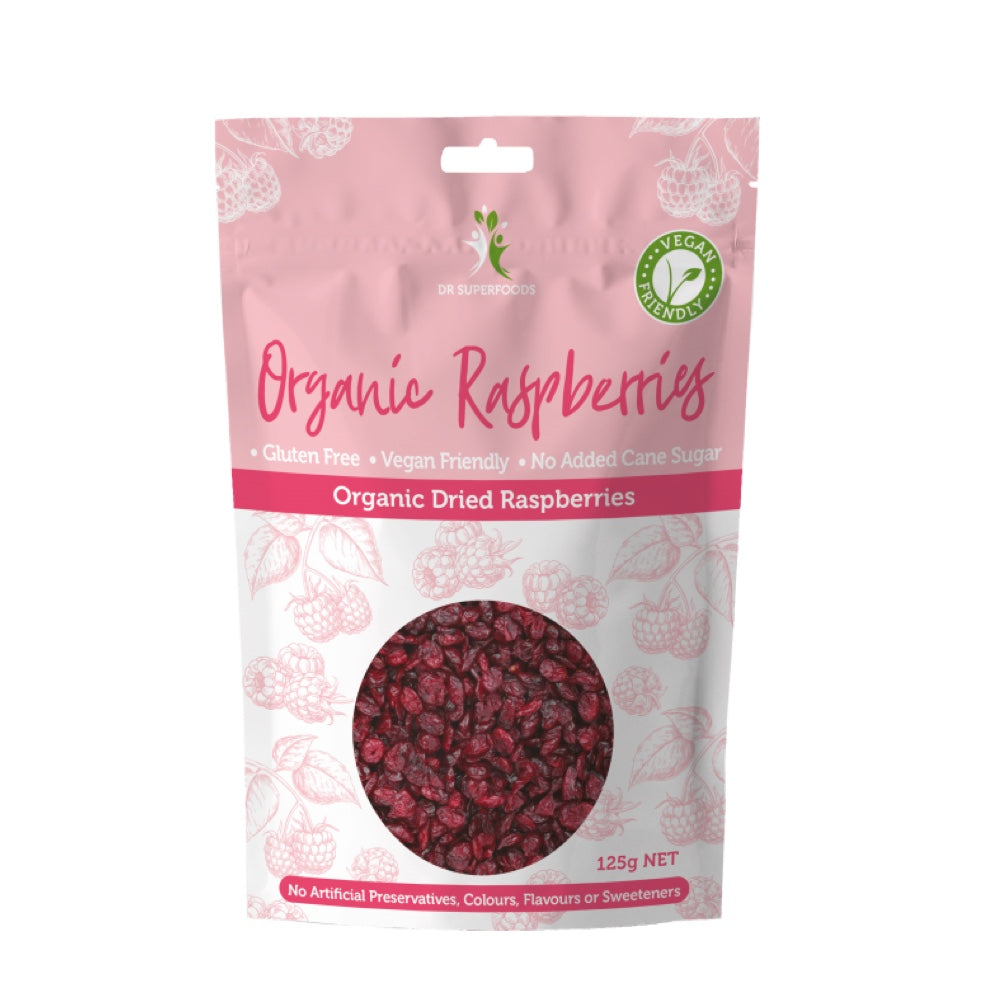 DR SUPERFOODS Organic Dried Raspberries 125g | Freeze-Dried Raspberry Snacks | Vegan, Gluten-Free, Non-GMO | Perfect for Smoothies, Baking & Healthy Snacking