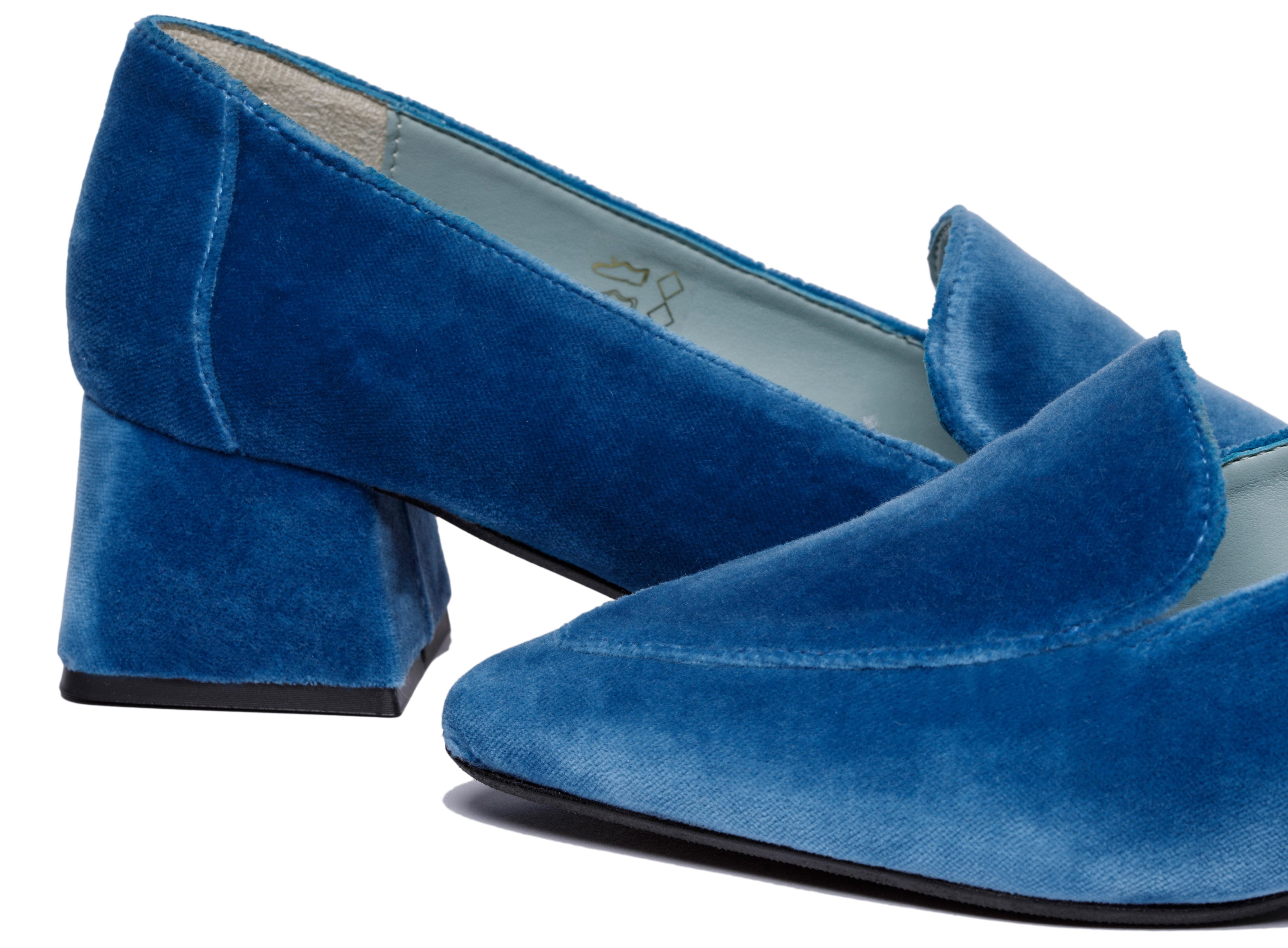 Vegan Velvet Moccasin Loafers for Women - Soft Slip-On Comfort Shoes in Blue | Casual & Indoor Wear for Home, Office & Travel