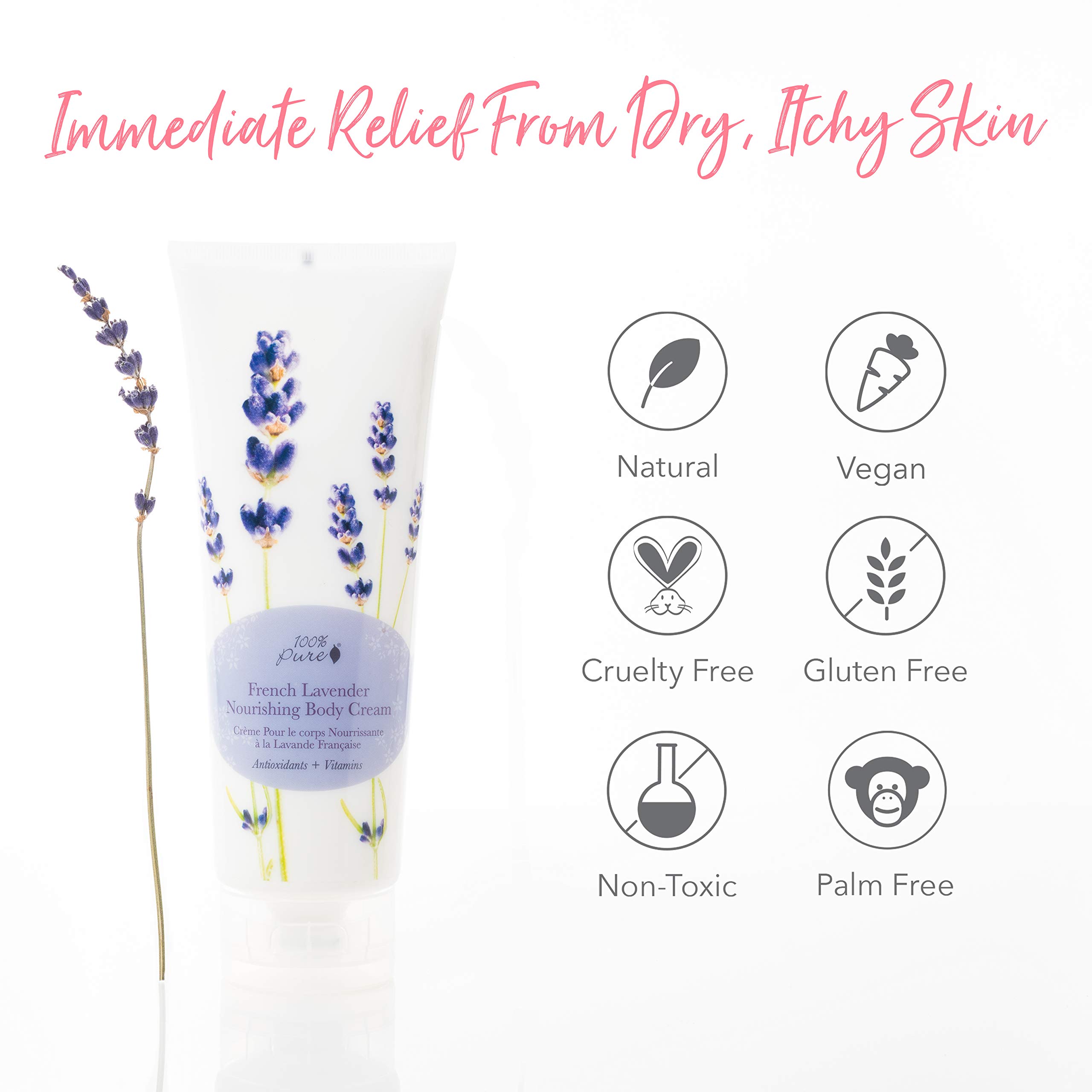 100% Pure French Lavender Body Cream - Luxurious Botanical Moisturizer for Dry Skin, Hydration & Anti-Aging - Vegan & Natural Skincare for Women & Men (8 oz) | Perfect for Nighttime Relaxation & Daily Skin Replenishment