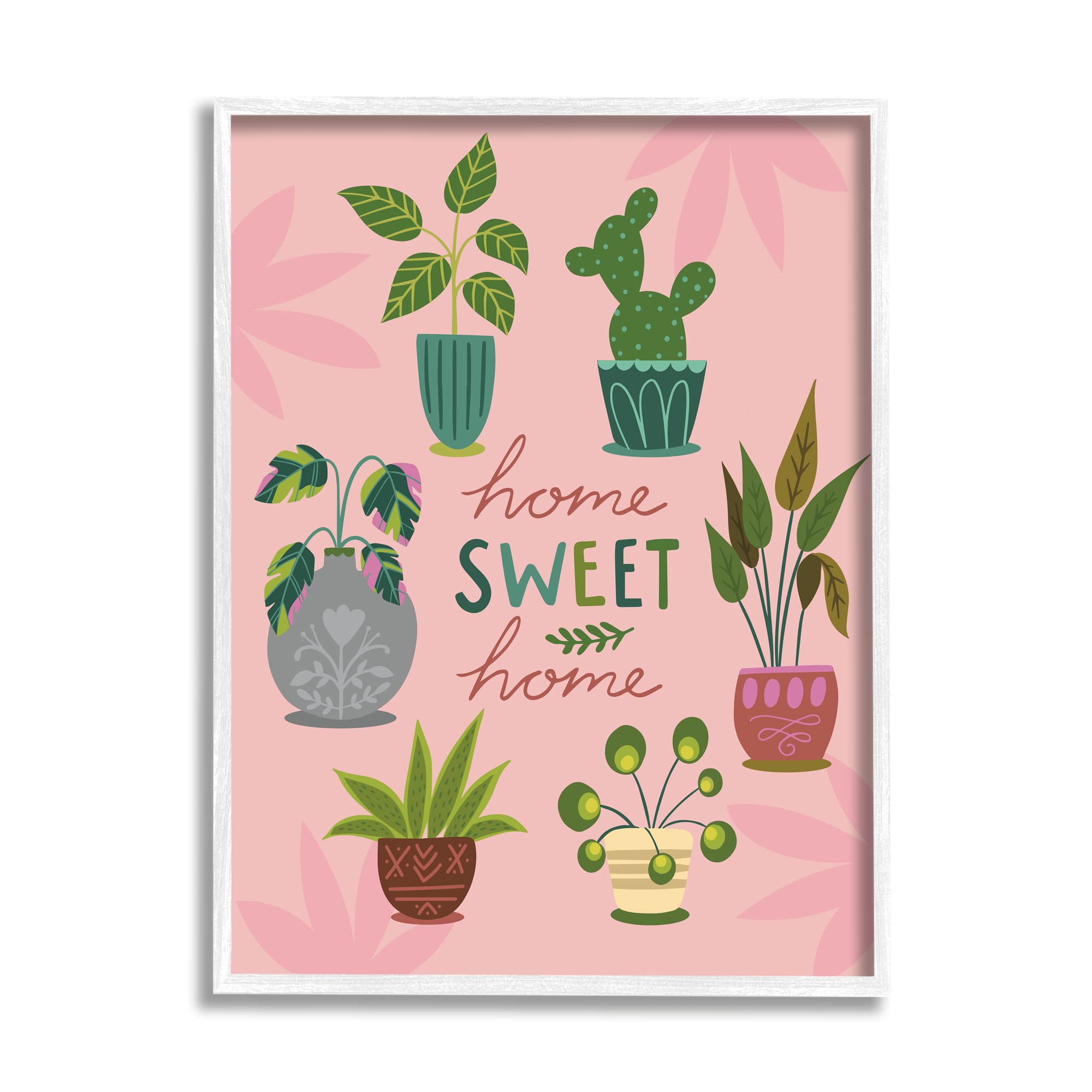 Stupell Industries Home Sweet Home Charming Potted House Plants - Louise Allen Design | Perfect for Living Room, Bedroom & Office Decor