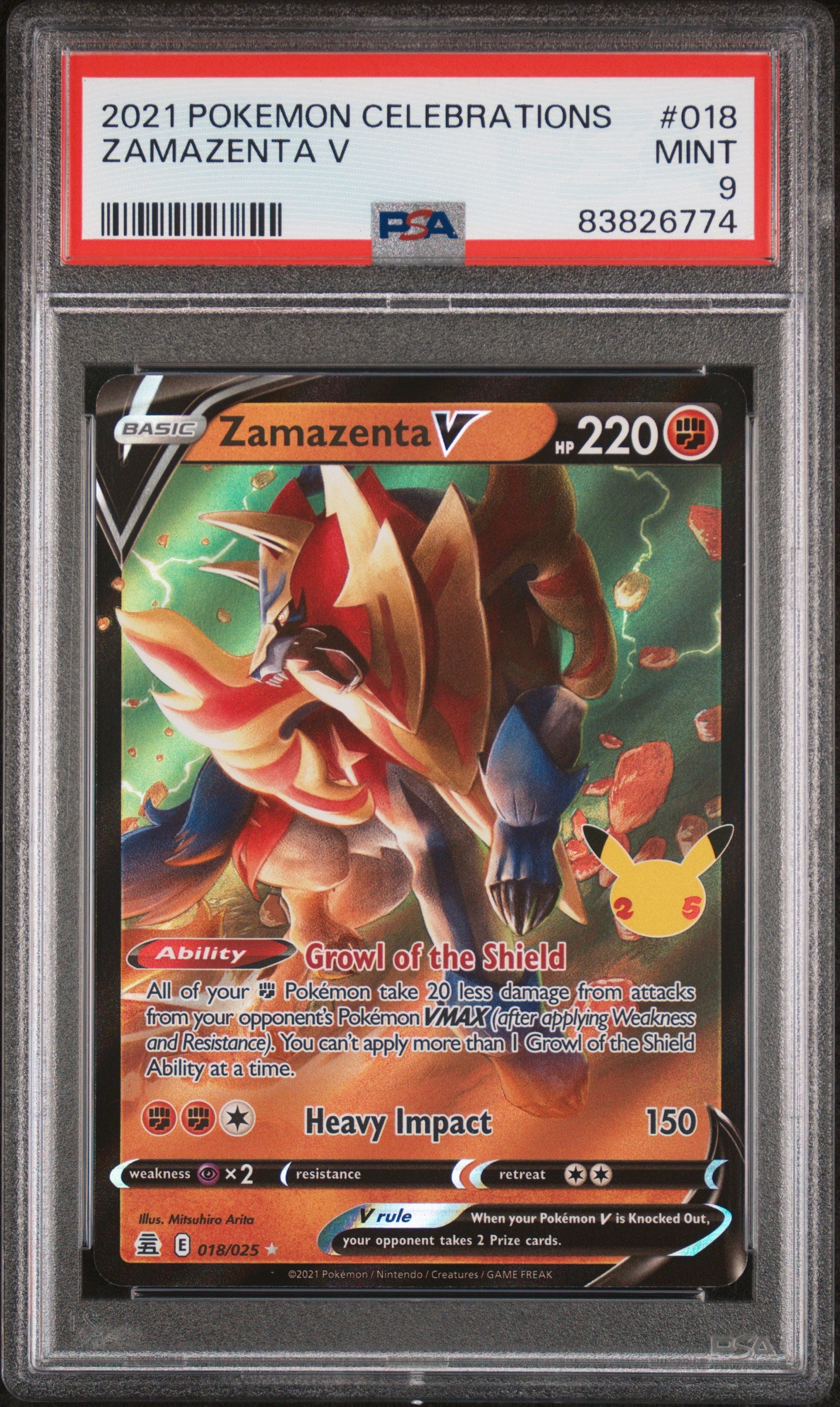 2021 Pokemon Celebrations Zamazenta V #18 PSA 9 Graded Card - Perfect for Collectors, Gaming & Investment