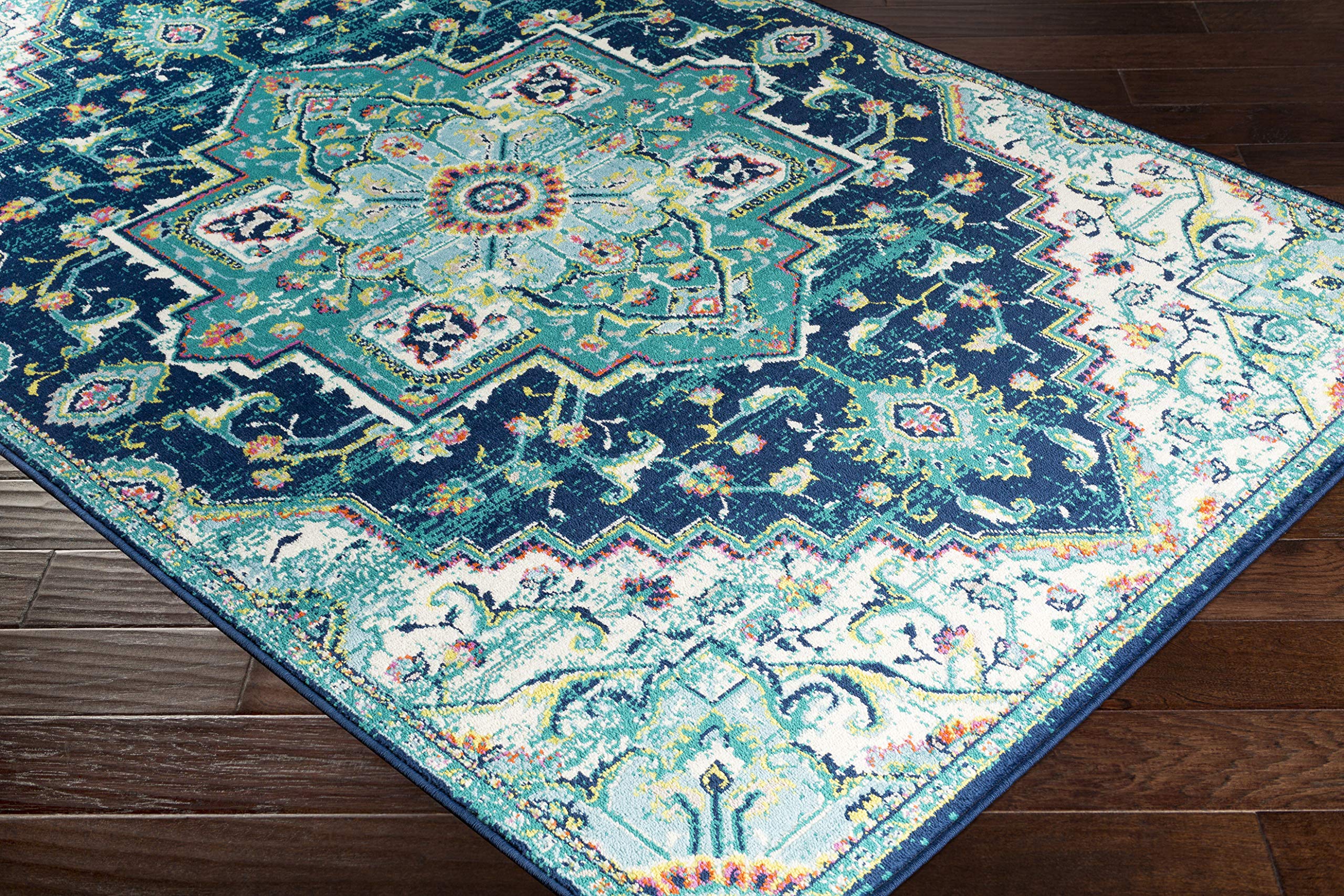 Mark&Day 7x9 Metz Traditional Teal Area Rug - Soft Blue Grey Carpet for Living Room, Bedroom, Kitchen (6'7