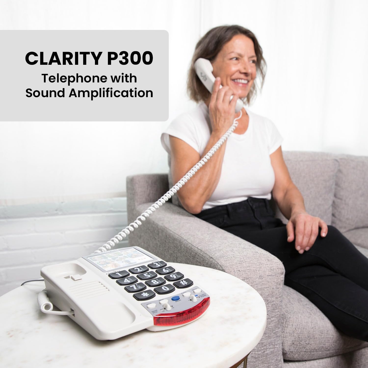 Clarity P300 Amplified Landline Phone for Hearing Impaired - Adjustable Volume & Ringer Pitch Control - Corded Home Office Telephone for Seniors & Hard of Hearing - Perfect for Bedroom, Kitchen, and Office Use