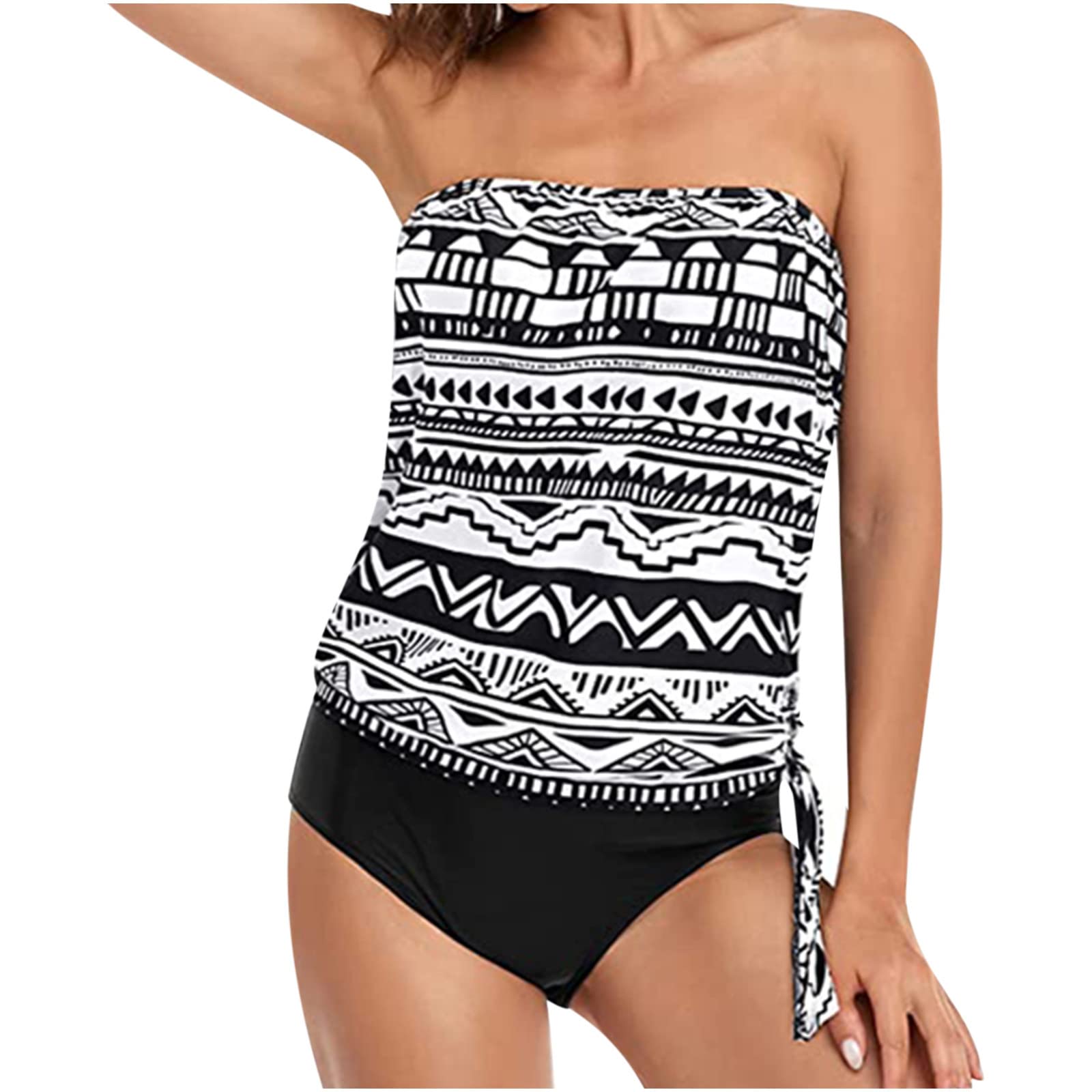 Women's Two Piece Bandeau Tankini Swimsuits - Loose Fit Bathing Suit with Tank Top & Shorts for Teen Girls | Beach, Pool & Summer Vacation Wear