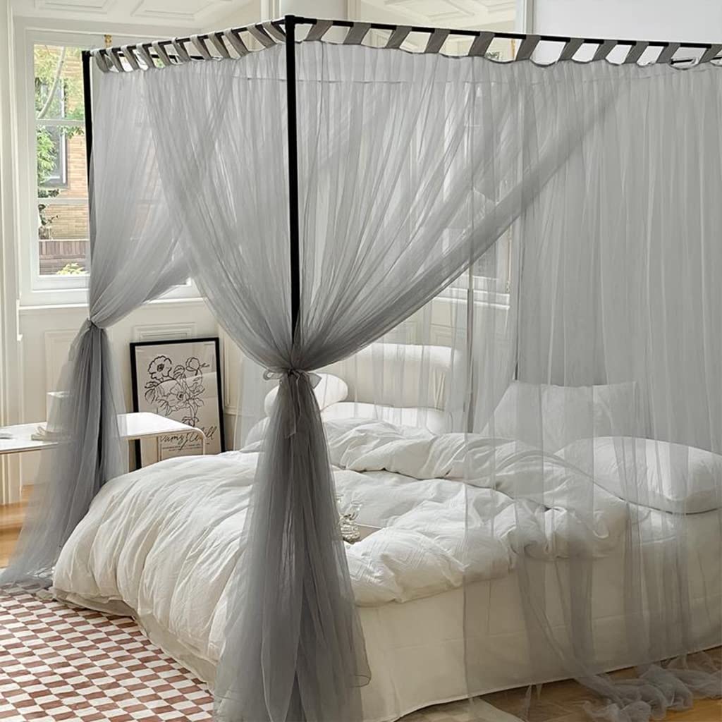 Elegant Luxury 4 Corner Post Mosquito Net for Adult, Teen & Toddler Girls - Bed Canopy for Twin/Full/Queen/King Size Beds - Grey Full Size - Perfect for Bedroom Decor, Nursery & Princess-Themed Rooms