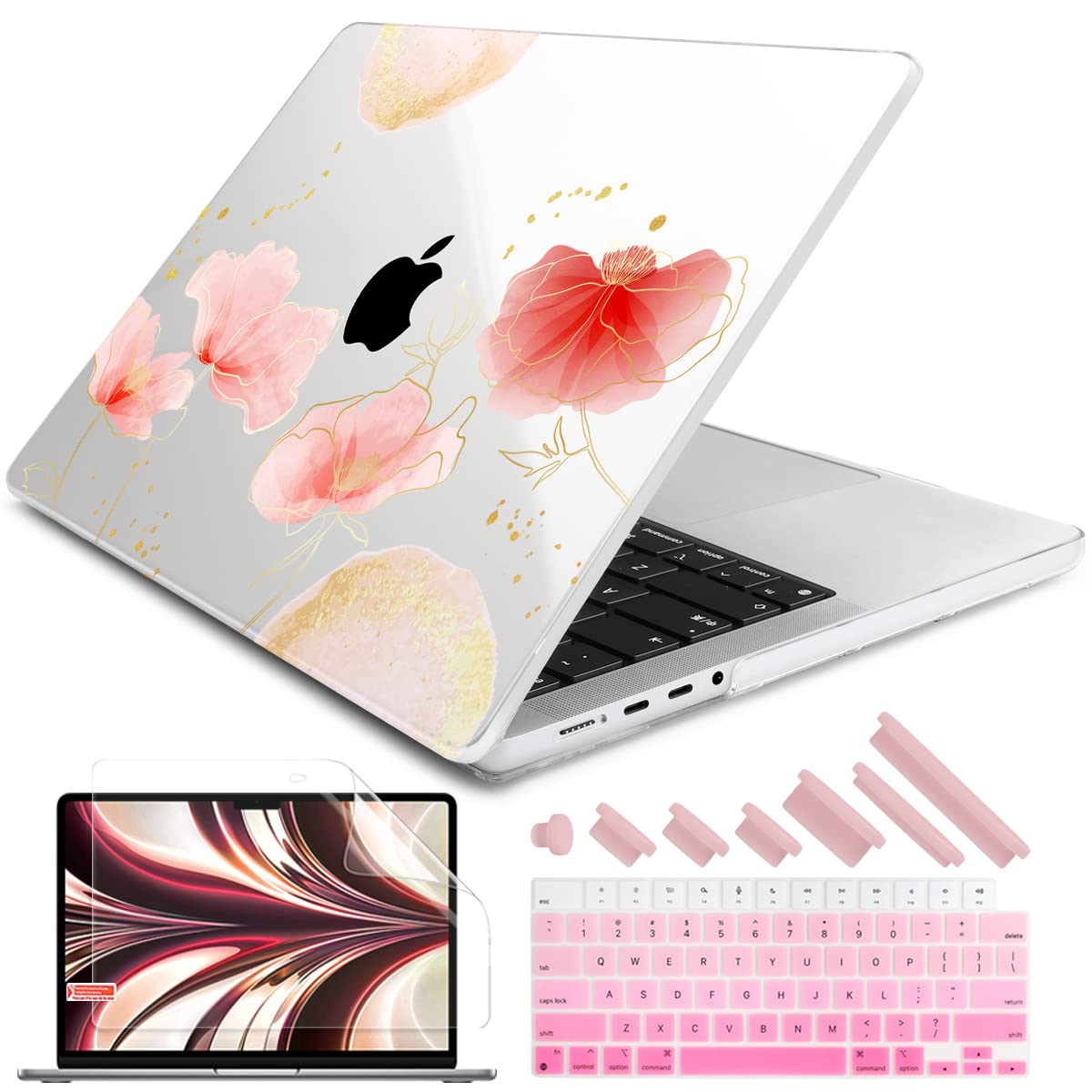DONGKE MacBook Pro 16 inch Hard Shell Case Cover 2021-2023 Models (A2485/A2780) Compatible with M1 Pro/Max & M2 Chip - Includes Screen Protector & Keyboard Cover - Abstract Floral Design - Perfect for Work, Travel & Home Office Protection