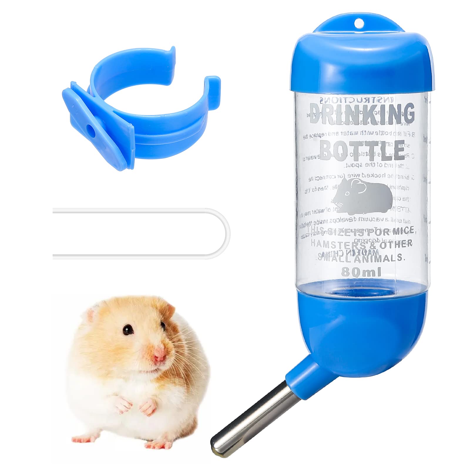 Small Animal Water Bottle for Rabbits, Hamsters, Guinea Pigs, Chinchillas, Gerbils & Squirrels - 2.7oz Leak-Proof Pet Drinking Bottle - Perfect for Cages, Hutches & Travel Carriers