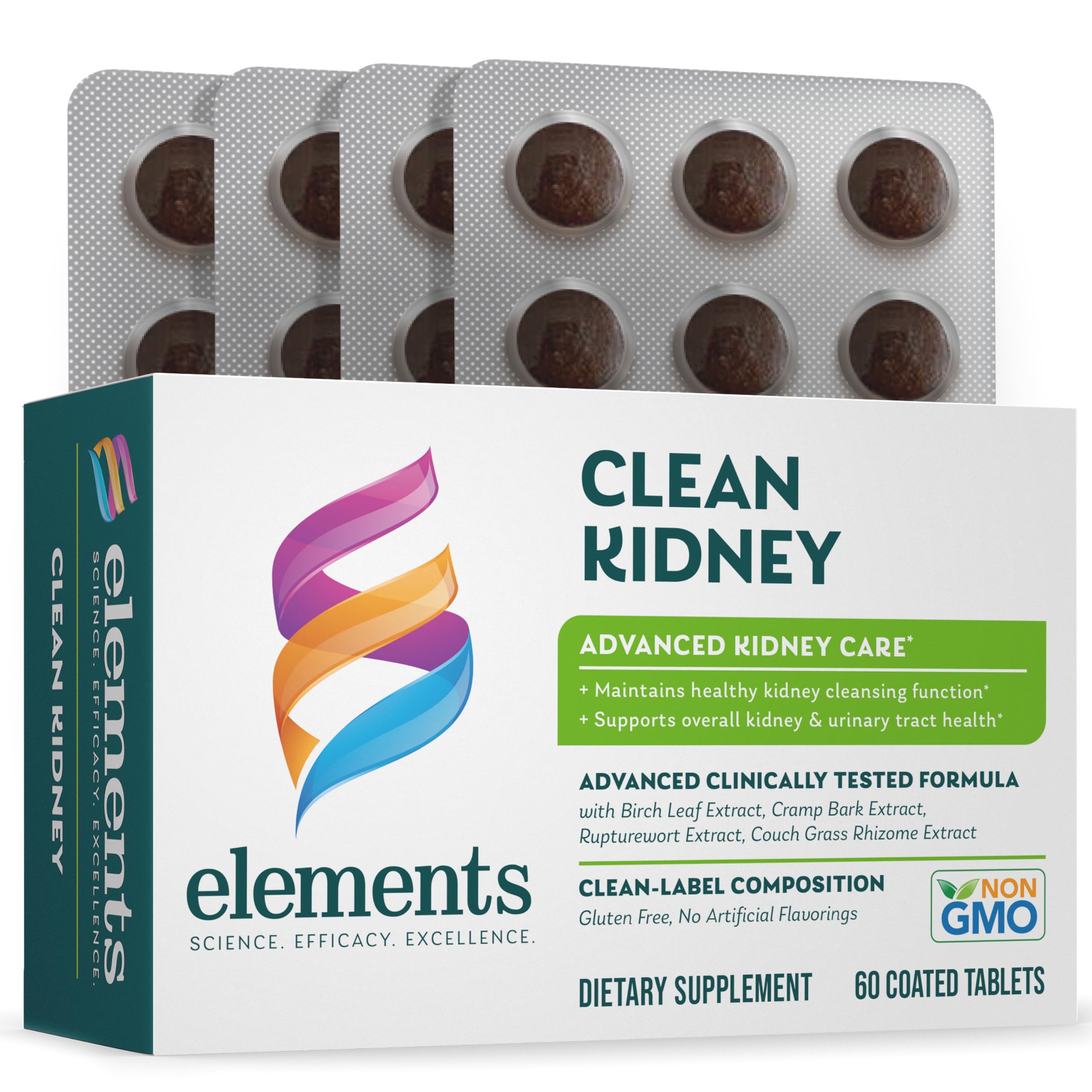 Elements Clean Kidney Supplement - 60 Tablets (30 Day Supply) | Advanced Kidney Support for Urinary Tract Health & Normal Function | Gluten Free Formula | Ideal for Daily Kidney Care & Detox