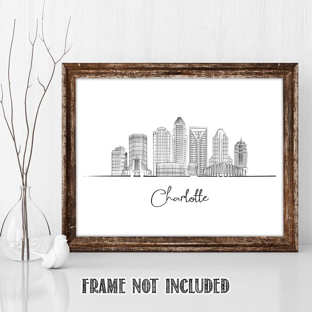 Charlotte Skyline Wall Art Print 11x14 - Perfect for Bedroom & Home Decor