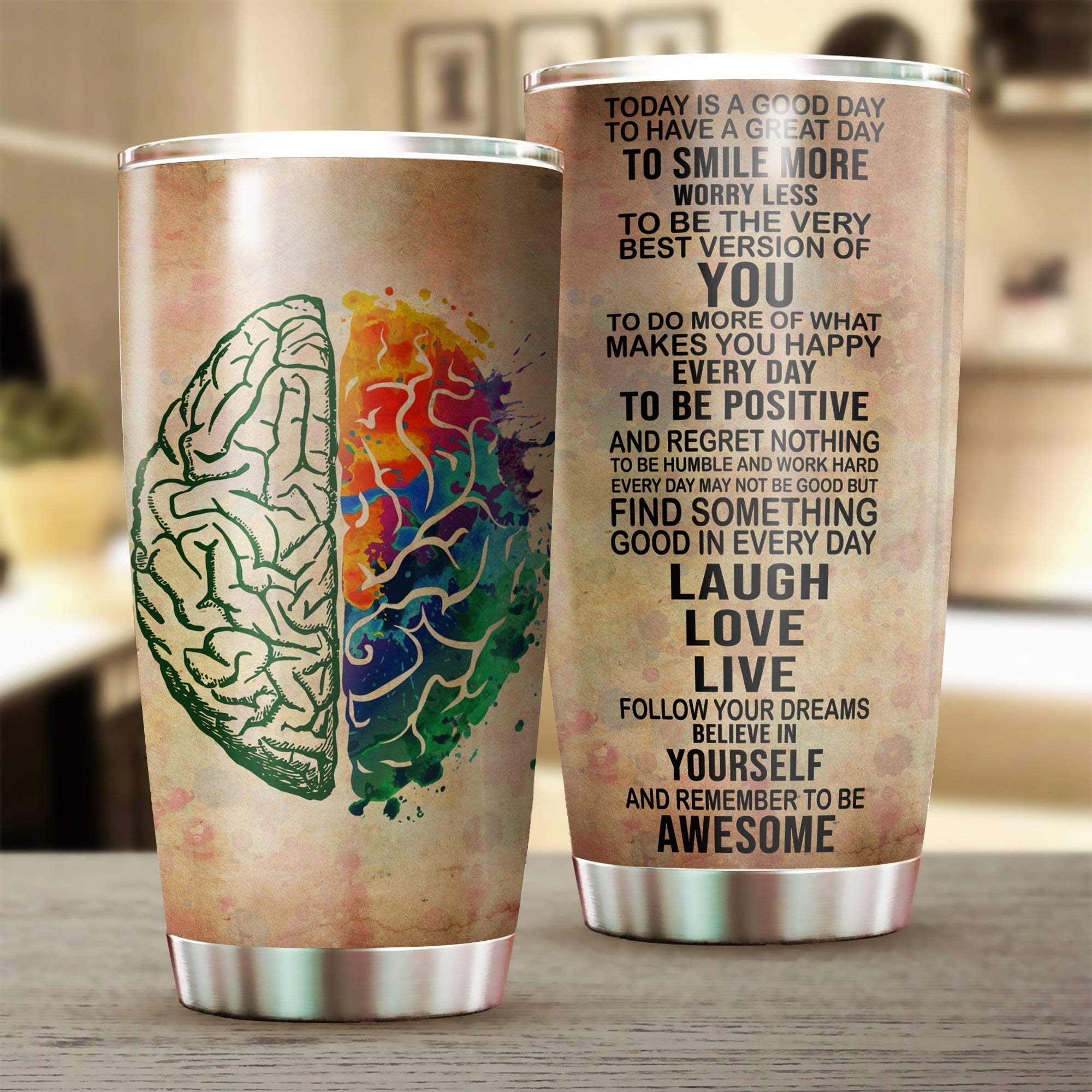 Mental Health Today Is A Good Day 20oz Stainless Steel Vacuum Insulated Tumbler - Double Wall Insulated Travel Mug with Lid & Straw - Leakproof Coffee & Tea Cup - Perfect Gift for Birthday, Christmas, Thanksgiving - Great for Office, Travel, Gym & Outdoor Activities