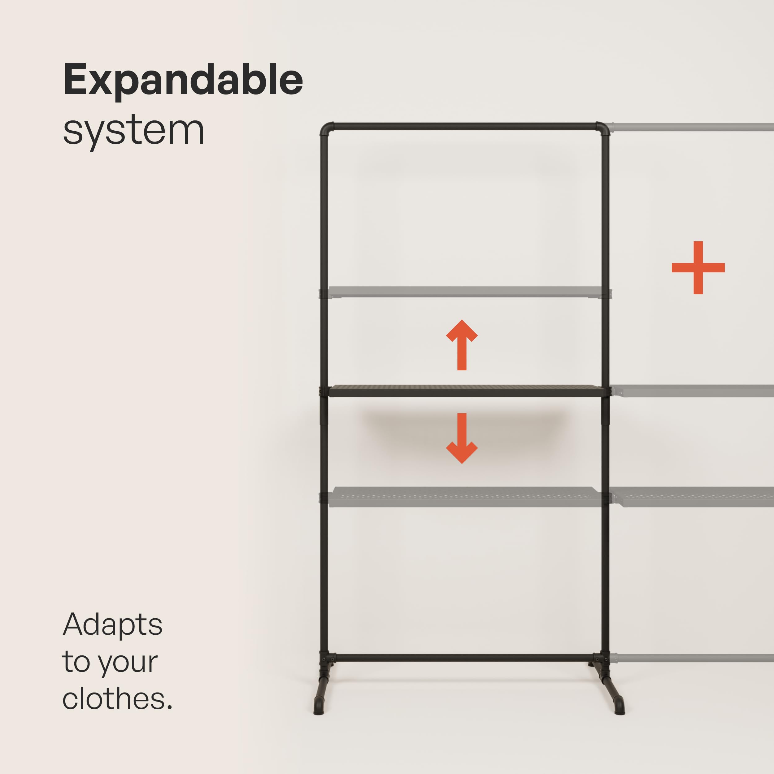 Pamo Heavy Duty Industrial Pipe Clothing Rack with Shelf - 130 lbs Capacity Free Standing Garment Rack for Walk-In Closet, Bedroom & Laundry Room Organization - Sturdy Metal Shelf Wardrobe Storage Solution for Hanging Clothes, Shoes & Accessories