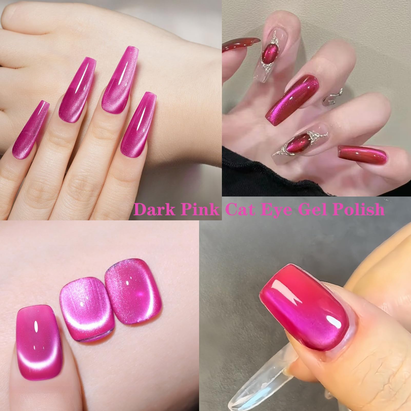 Hot Pink Jelly Cat Eye Gel Nail Polish - Magnetic Nail Polish Gel with Glossy Finish, Translucent & Glass Effect for Girls & Women - Perfect for Parties, Weddings, and Special Occasions