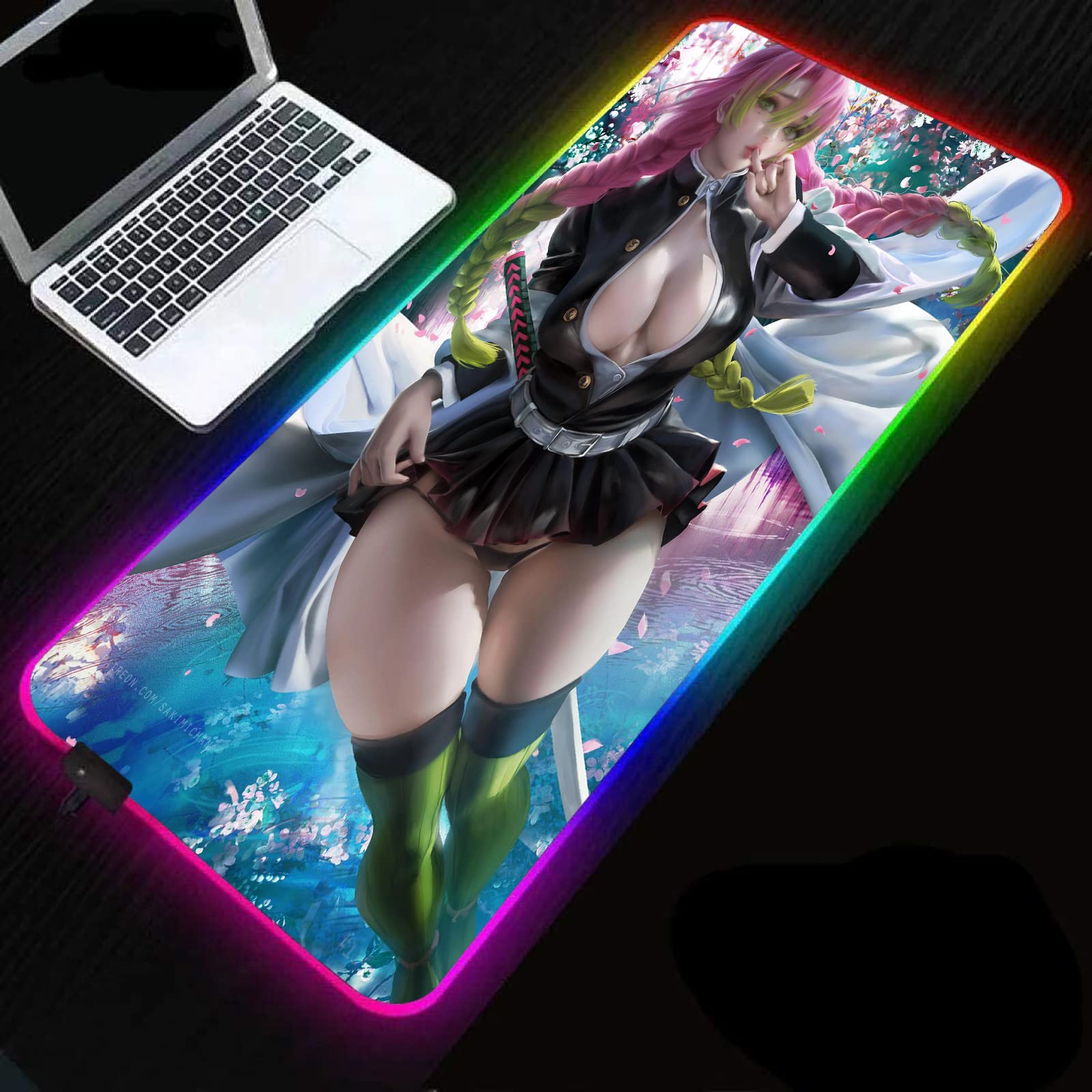 Black Anime Cute Girl Short Skirt XXL Gaming Mouse Pad - 19.7x39.3 Inch RGB Locking Edge Desk Mat for PC Keyboard | Perfect for Gamers, Office & Home Workspace