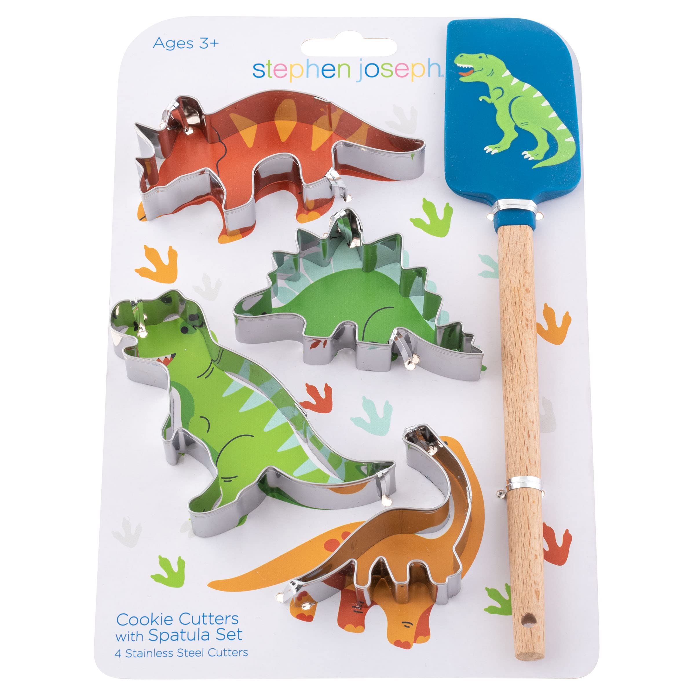 Stephen Joseph Kids Cooking Cookie Set - Dinosaur-Shaped Cookie Cutters & Spatula for Toddlers & Children | Fun Baking Kit for Birthday Gifts, Pretend Play, and Family Cooking Activities