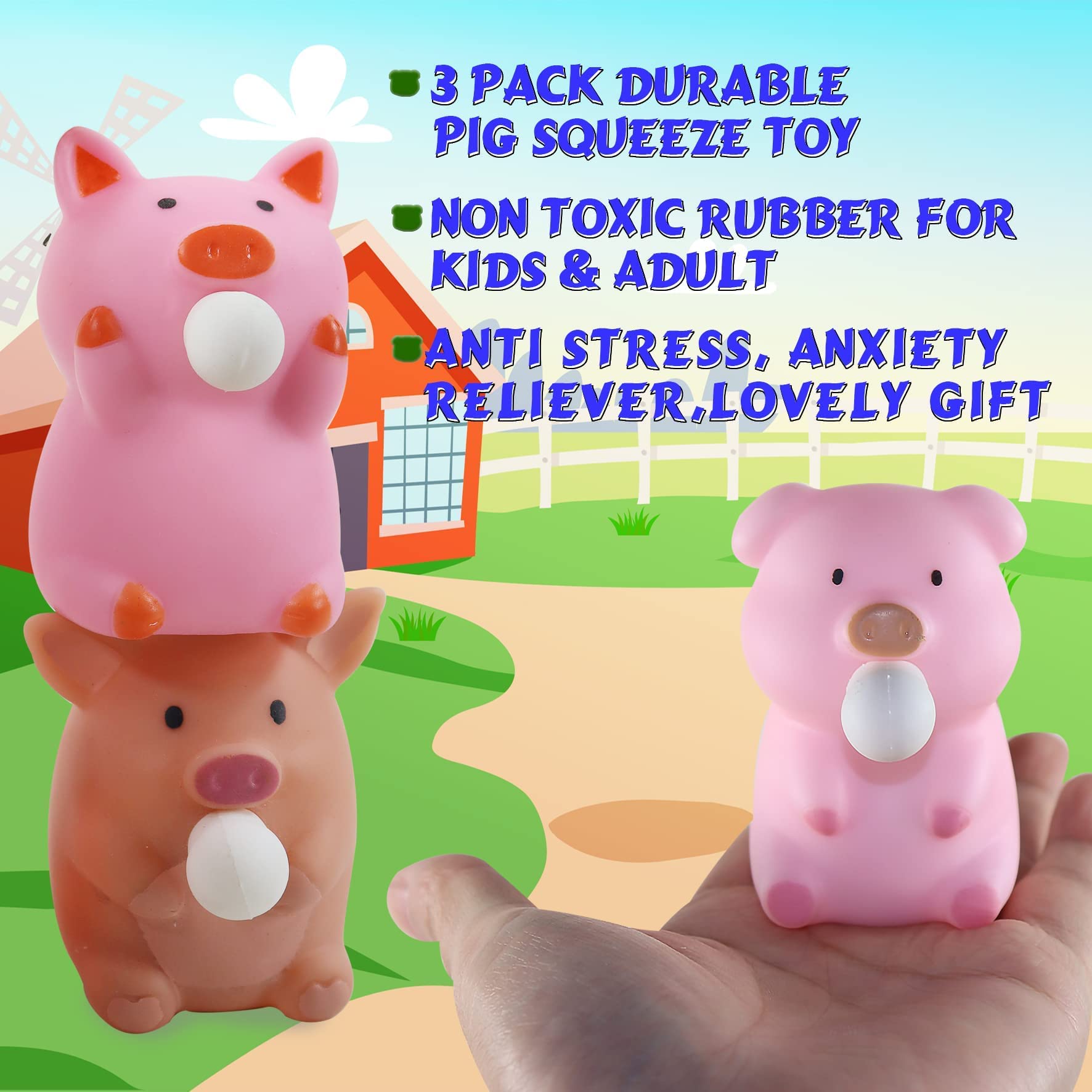 **3 Pack Cute Pig Squishy Fidget Toys for Kids & Adults - Stress Relief for Autism, ADHD, Anxiety - Non-Toxic Sensory Toys for Relaxation & Focus - Perfect for Home, Office, and Classroom Use**