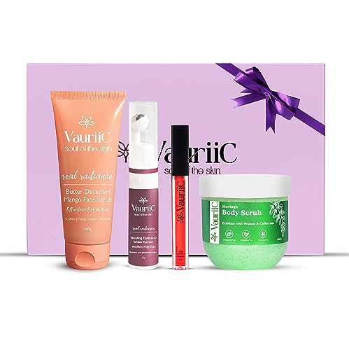 VauriiC Love & Care Gift Set - Premium Luxury Gift Box with Face Scrub, Under Eye Gel, Body Scrub & Lip Conditioner | 100% Vegan Bath & Body Care for Men & Women | Perfect for Diwali, Birthday, Anniversary & Wedding Gifts | Spa Day & Self-Care Essentials