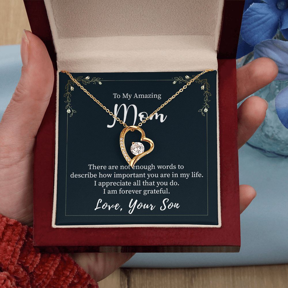 Beautiful Cubic Zirconia Heart Necklace for Mom - 14K White or Yellow Gold Plated Gift from Son | Perfect for Mother's Day, Birthday & Anniversary Gifts