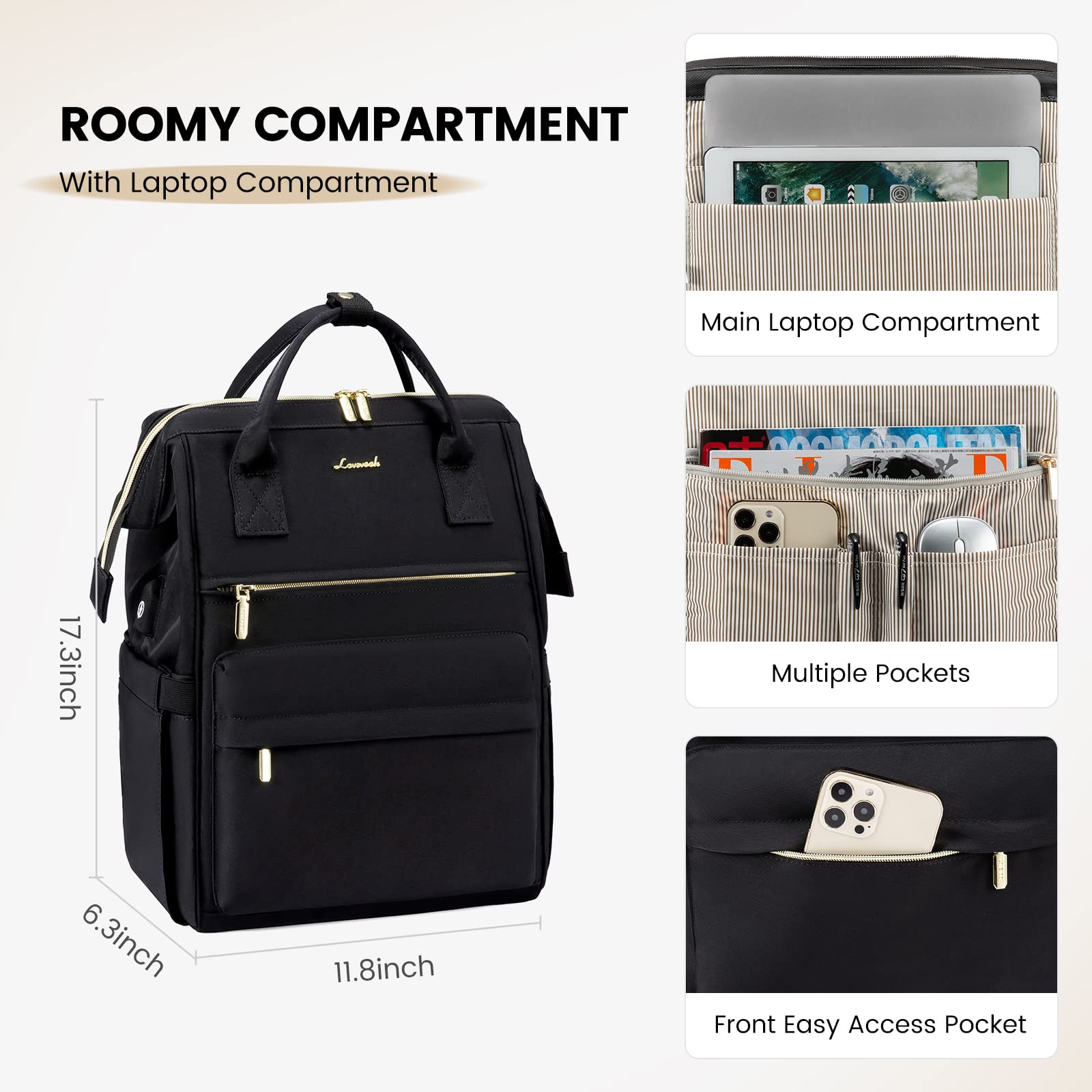 LOVEVOOK Women's Waterproof Laptop Backpack Purse - 15.6 Inch Business Travel Computer Bag with USB Charging Port for Work, School, Nursing & Teaching | Perfect for Office Professionals, Students & Healthcare Workers