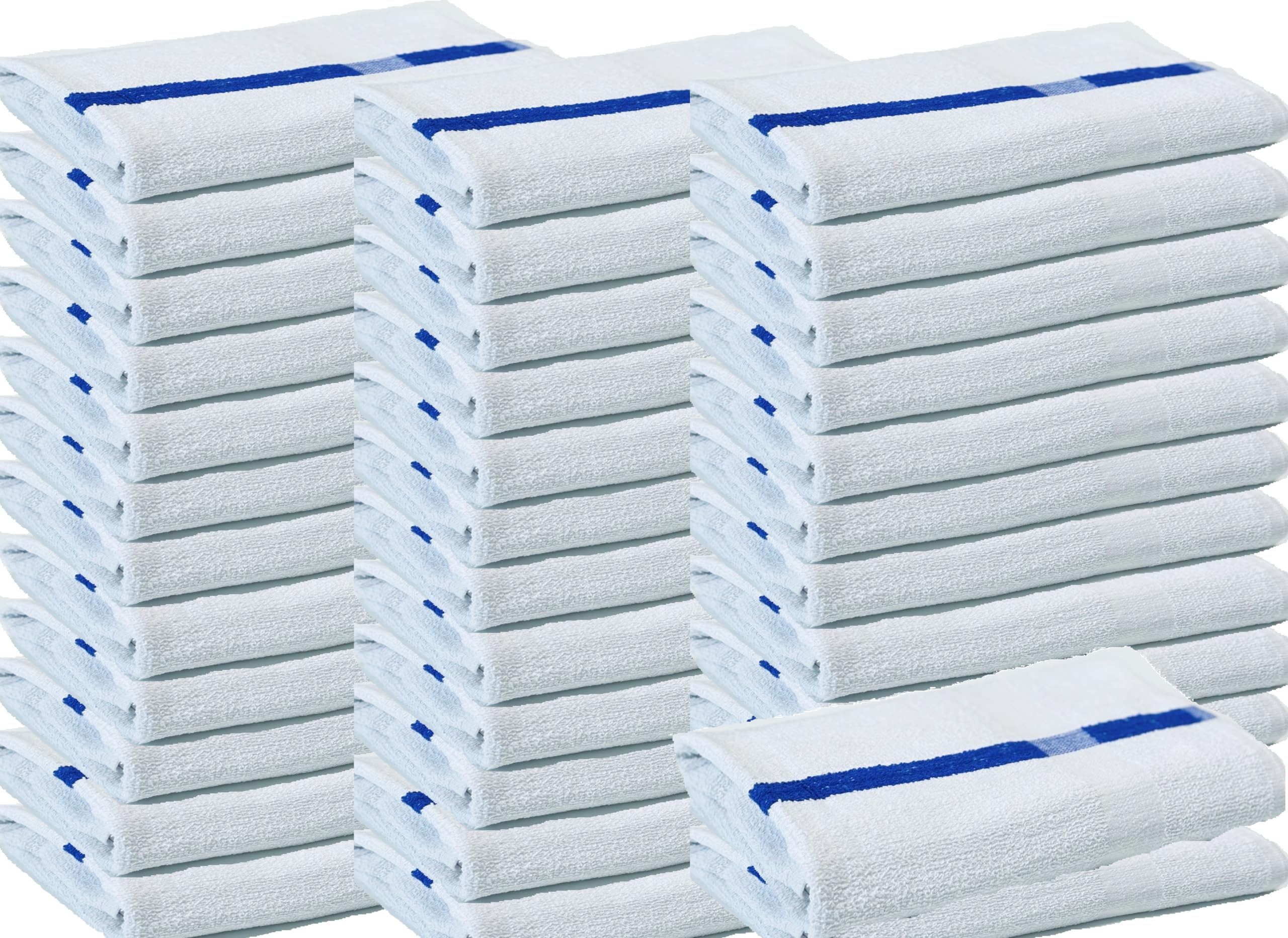 Premium 24x48 Inch Soft Poolside Towels - 36 Large Super Absorbent Cotton Bath Towels with White and Blue Center Stripe - Perfect for Swimming Pool, Beach, Spa, Gym, Hotel & Vacation Rentals - Ultra Plush 100% Cotton Quick-Dry Towels for Summer, Travel & Luxury Bath Experience
