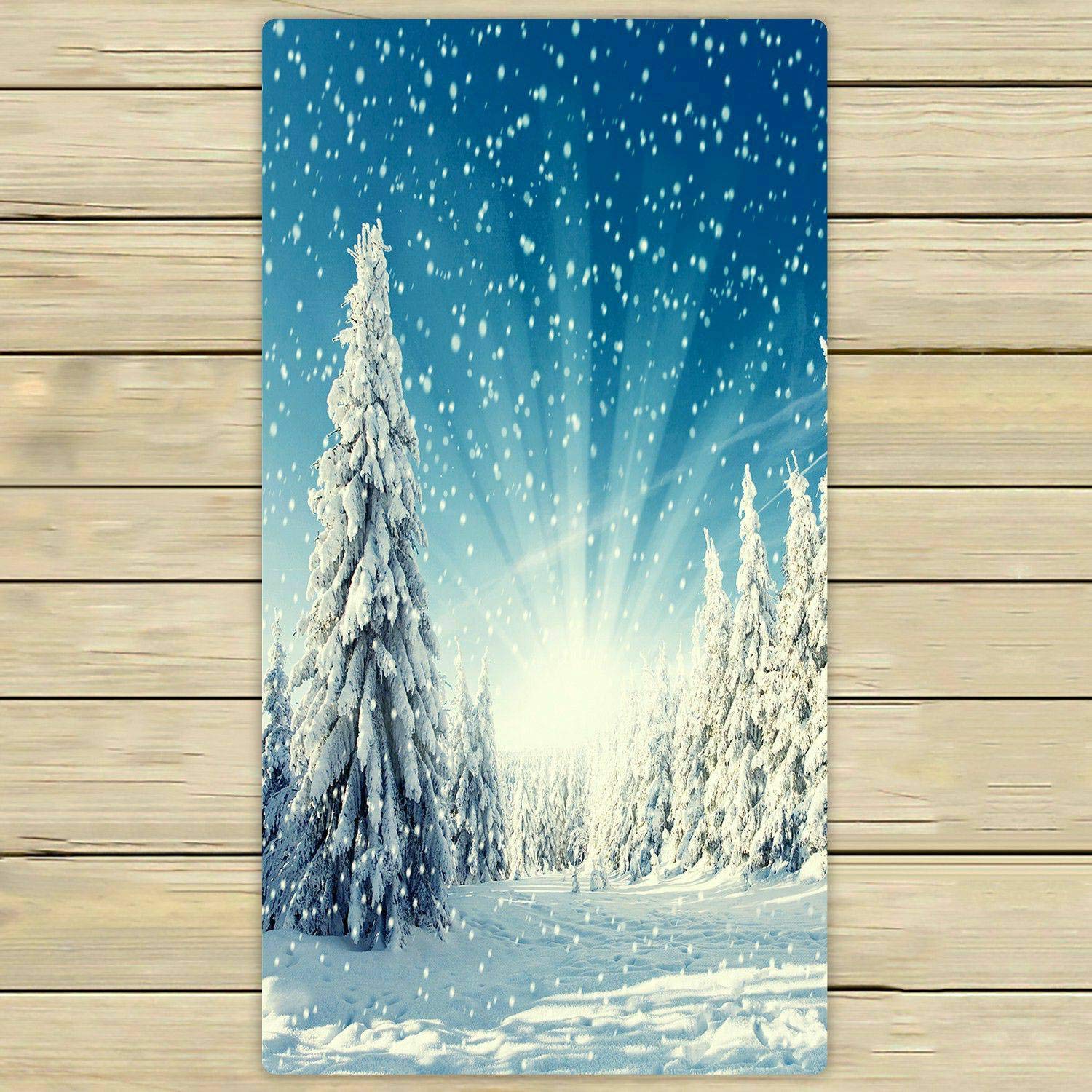 Premium Winter Landscape Snowfall Sunlight Blue Sky Beach Bath Towels - Soft & Absorbent 30x56 Inch for Home, Spa, Travel & Outdoor Use