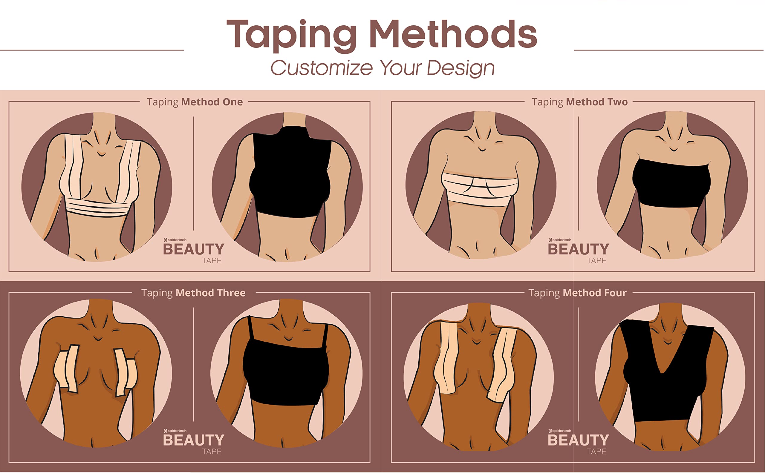 Spidertech Beauty Tape for Body Support & Sculpting - Hypoallergenic Boob Lift Tape, Push Up & Flattening Tape, Water Resistant & Sweat Proof, Latex Free (2