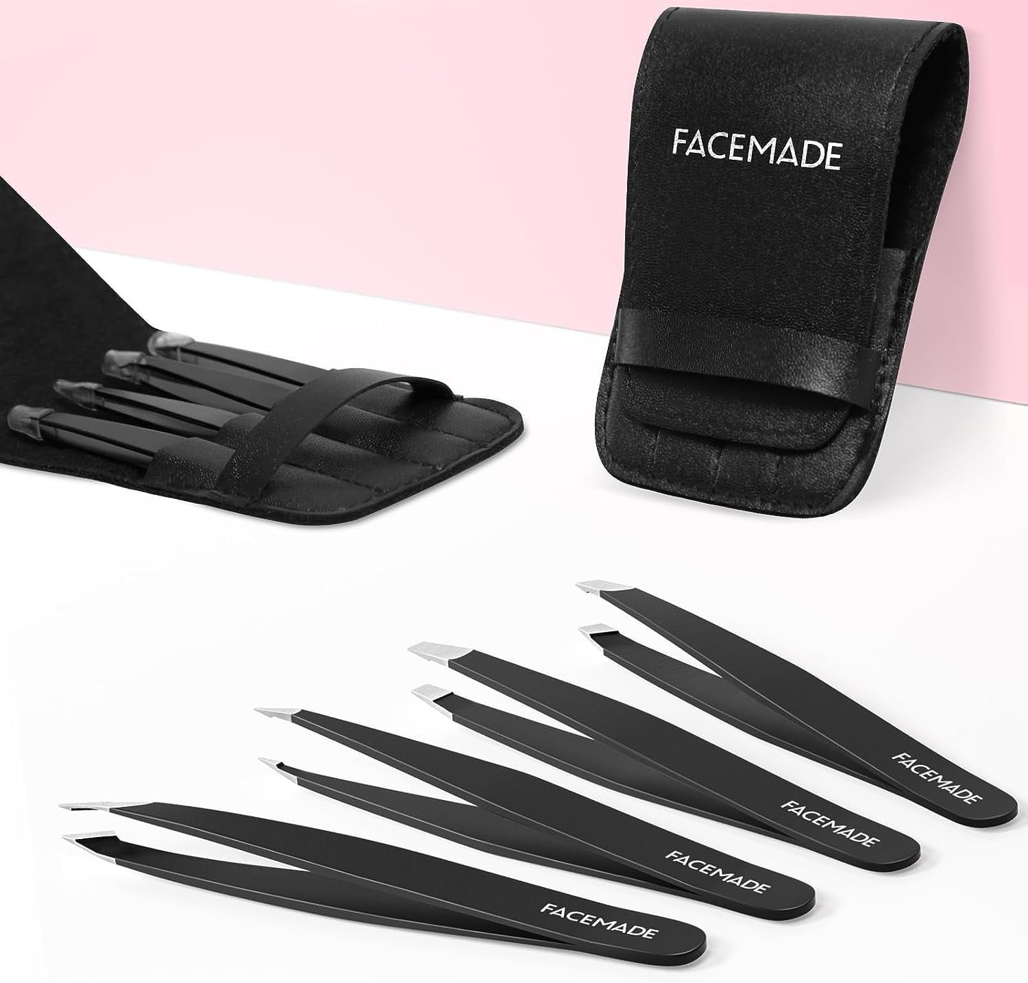 FACEMADE 4-Piece Stainless Steel Tweezers Set for Hair Removal & Makeup - Precise Grooming Tools - Perfect Gift for Beauty Enthusiasts - Use for Eyebrow Shaping, Splinter Removal & Facial Hair Care