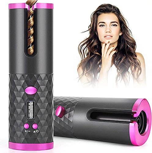 REOZA Automatic Wireless Hair Curler - USB Rechargeable Cordless Curling Iron with LCD Digital Display, Adjustable Temperature & Timer for Women | Perfect for Home Use, Travel, and Salon Styling