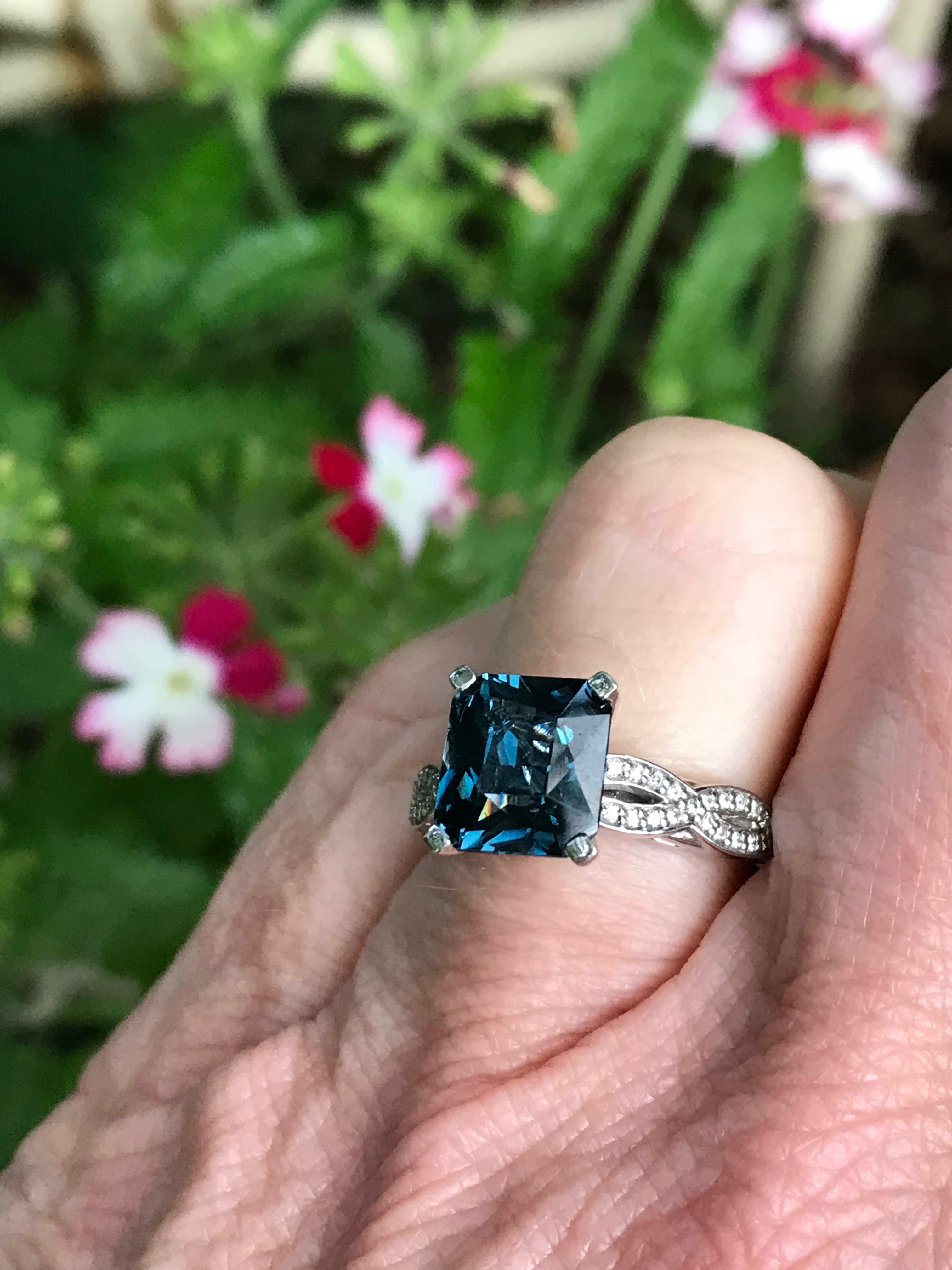 Petrol Blue Spinel and Diamond Palladium Woven Ring Set – Elegant Wedding, Engagement, and Anniversary Jewelry Gift