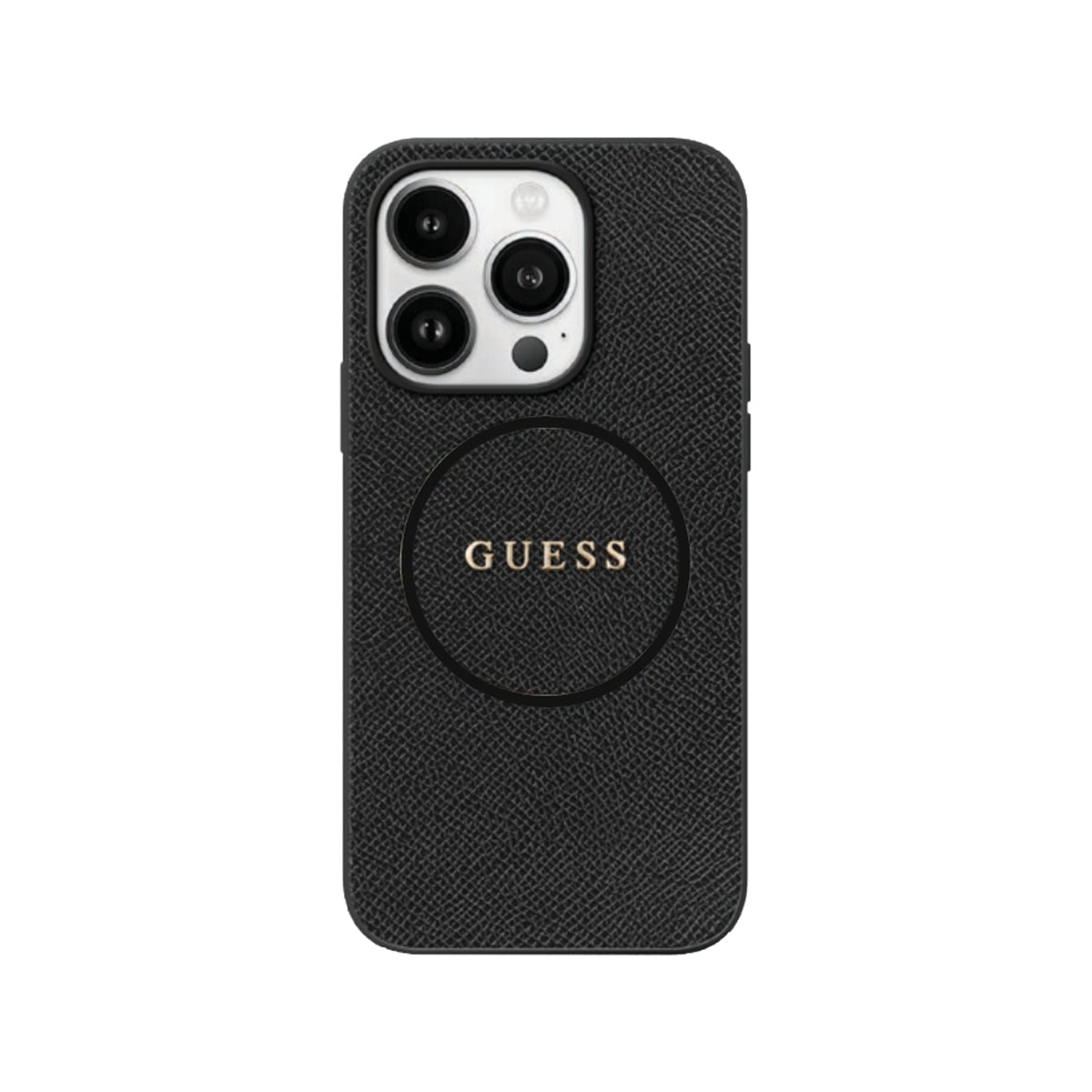 Guess Genuine PU Leather MagSafe Compatible Phone Case for iPhone 16 Pro Max - Slim Protective Cover with Premium Texture (Black) - Perfect for Work, Travel & Everyday Use