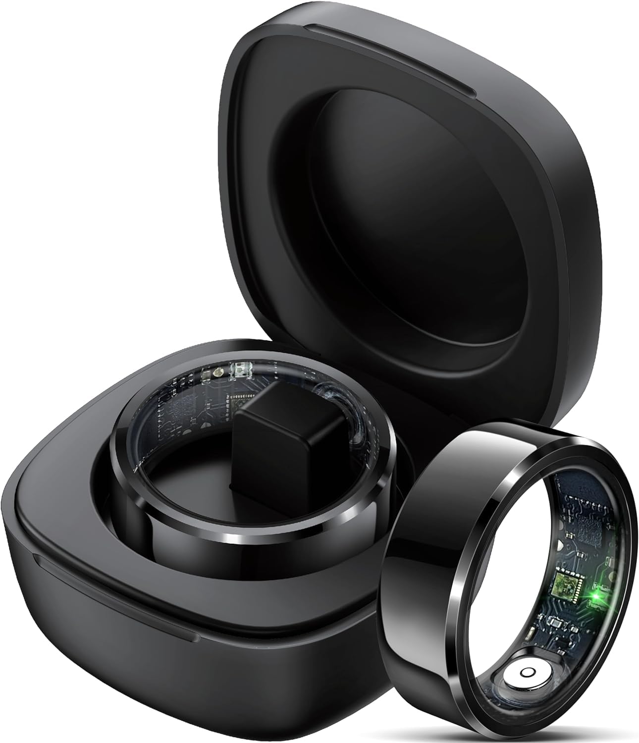 Smart Ring Health Tracker with Charging Case - Heart Rate, Blood Pressure, Blood Oxygen & Sleep Monitor - Fitness Activity Tracker for Steps, Calories & Distance - Compatible with Android & iOS (Black, Size 11) - Perfect for Workouts, Sleep Tracking & Daily Health Monitoring