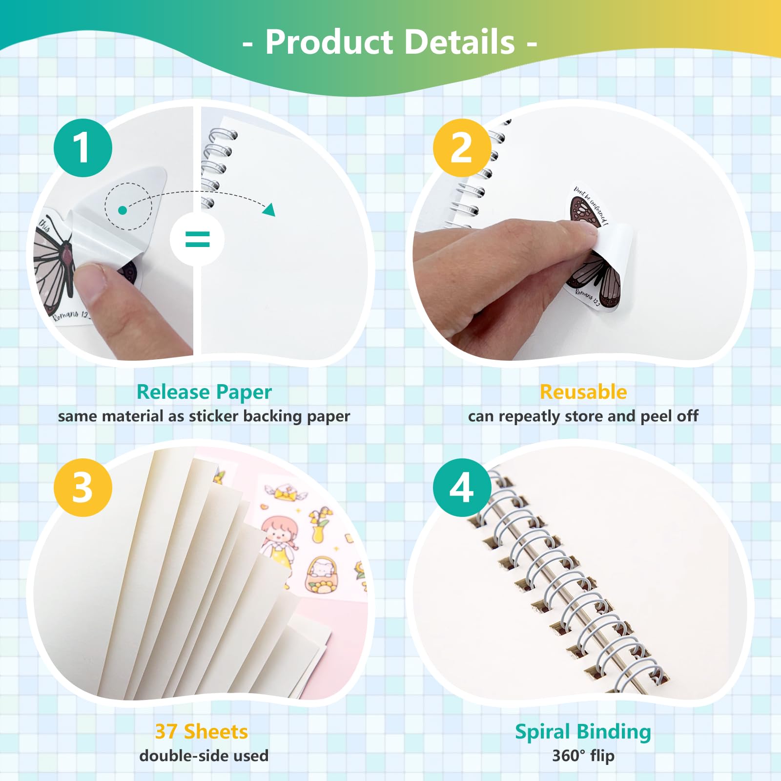 Reusable Sticker Book for Adults - A5 Size Sticker Storage Album with 37 Release Paper Sheets, Cute Planet Design - Perfect for Scrapbooking, Journaling, and Collecting Stickers