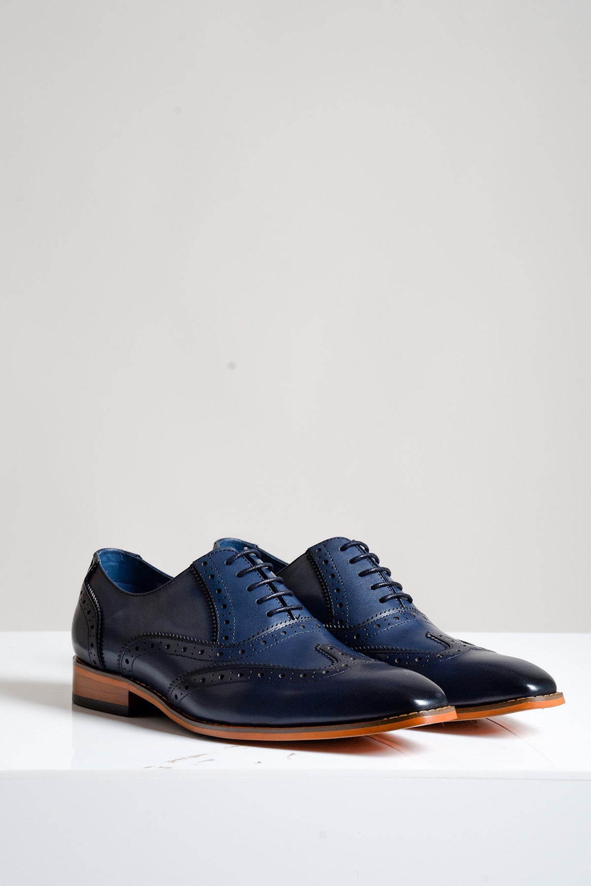 Premium MARCO Navy Blue Leather Oxford Wingtip Shoes for Men - Classic Business & Formal Dress Shoes - Perfect for Office, Weddings & Special Occasions