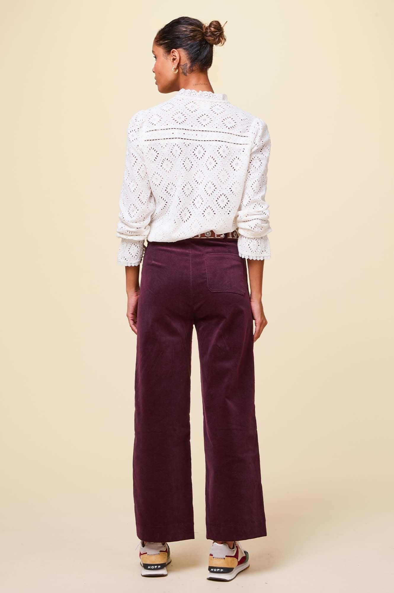 Kendal Cropped Stretch Corduroy Pants for Women | Burgundy High Waist Slim Fit Pants | Casual Workwear & Fall Fashion Outfits