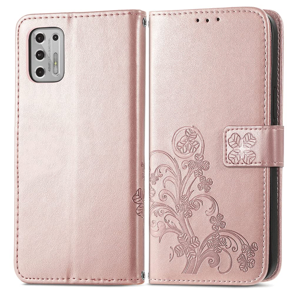 Premium Leather Flip Cover Case for Motorola Moto G Stylus 2021 - RFID Blocking with 3 Card Slots & Coin Purse - Drop Resistant Rose Gold Pattern - Perfect for Business Professionals & Daily Commuters