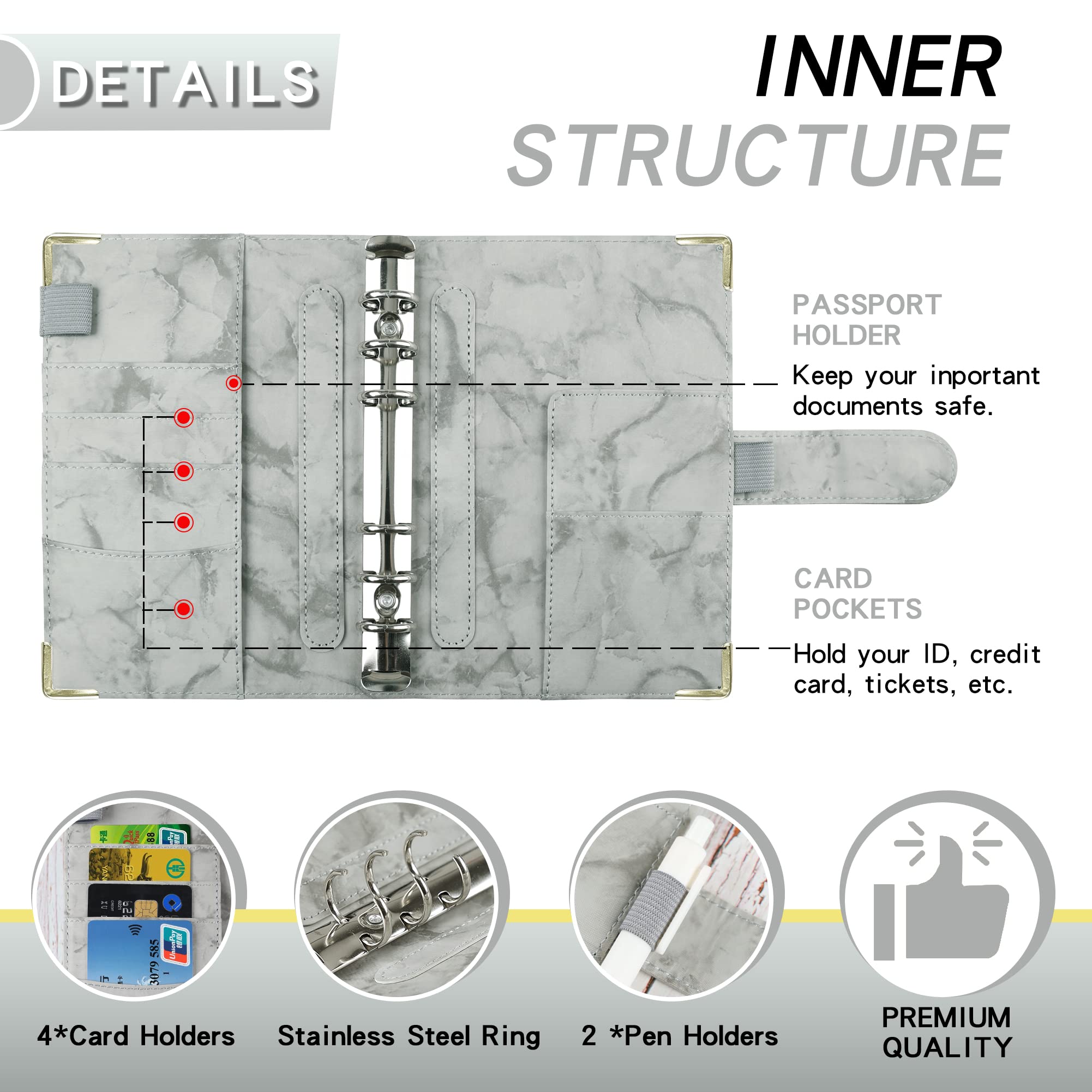 A6 Money Saving Budget Binder with Cash Zipper Envelopes & 12 Budget Cards - Gray | Personal Finance Organizer for Cash Envelope System | Perfect for Budget Planning, Bill Tracking, and Financial Goal Setting