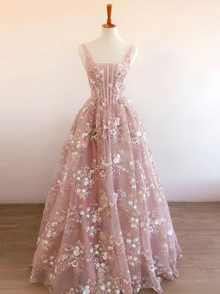 Elegant A-Line Pink Floral Lace Prom Dress for Formal Parties & Special Occasions - Style J5066 | Perfect for Homecoming, Prom Night & Evening Events