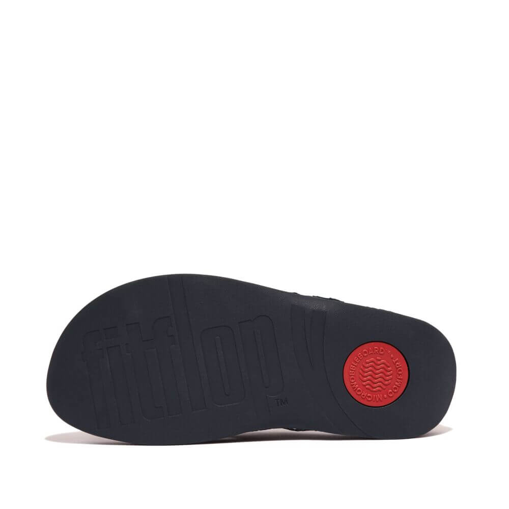 FitFlop Men's Surfer Weave Stripe Sandals - Comfortable Slide Sandals for Men, Breathable & Supportive - Midnight Navy Mix - Perfect for Beach, Pool, and Summer Outdoor Activities