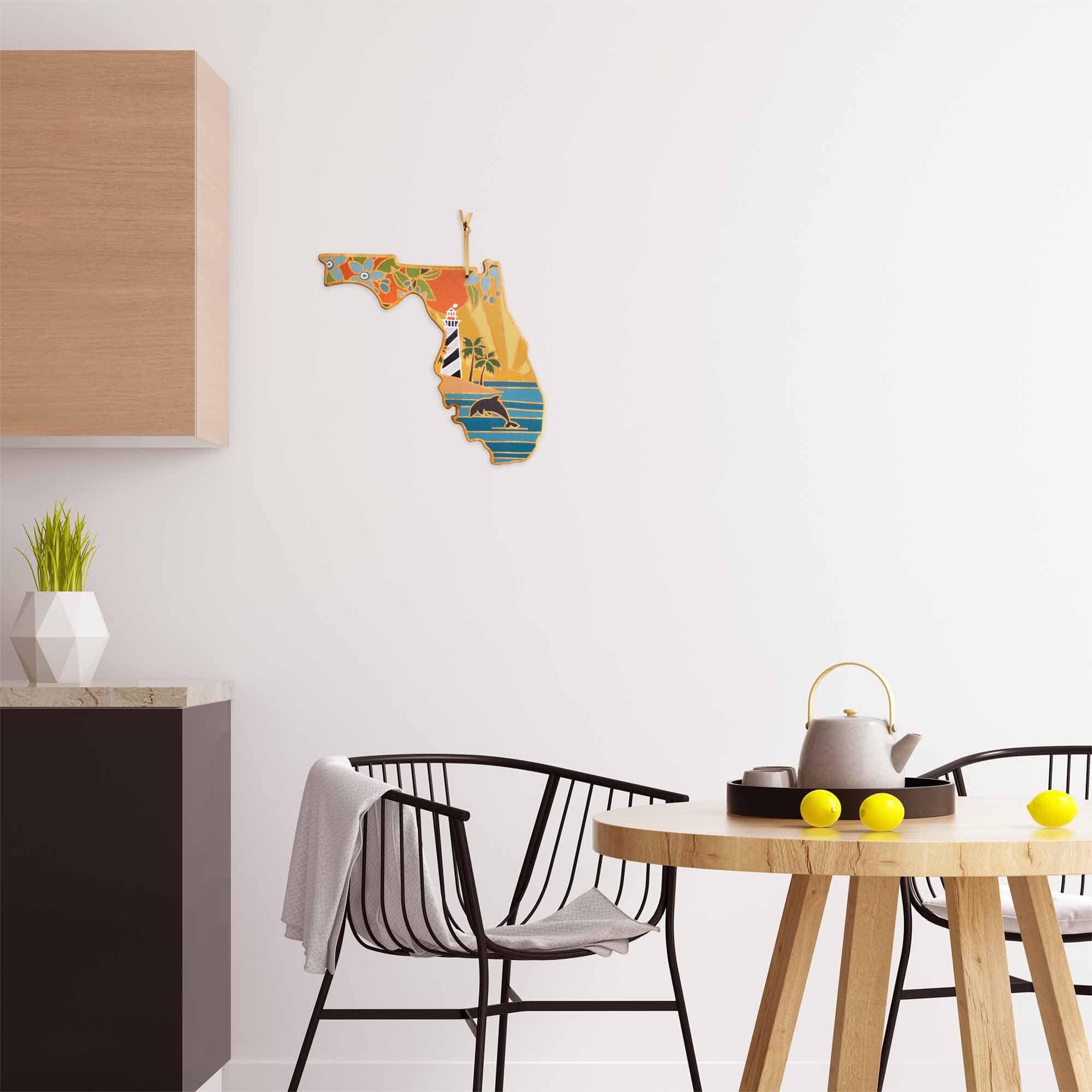 Handcrafted Florida Themed Cutting Board with Summer Stokes Artwork - Durable Wooden Chopping Board for Kitchen, Perfect for Cutting Fruits, Vegetables & Serving Charcuterie