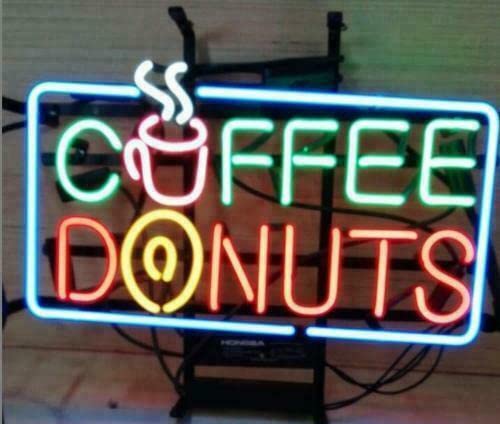 Queen Sense 17x14 Inch Coffee & Donuts Neon Sign Light - Retro Wall Decor for Man Cave, Bar, Pub, Coffee Shop & Home Decor - Unique Beer Gift Neon Lamp (A117CDRS)