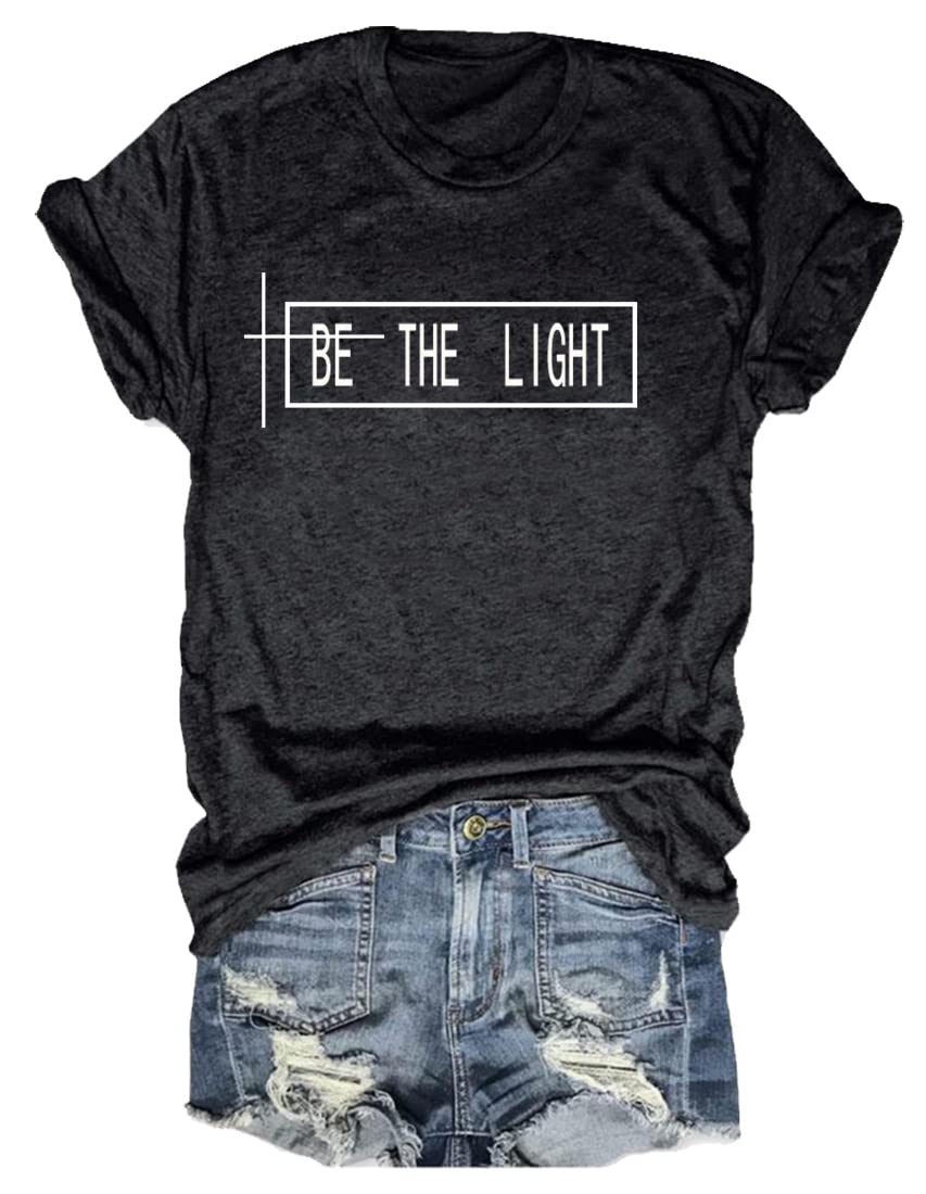 Be The Light Graphic Print Oversized T-Shirt for Women - Soft Crew Neck Short Sleeve Casual Tee - Perfect for Everyday Wear, Street Style & Lounge Outfits