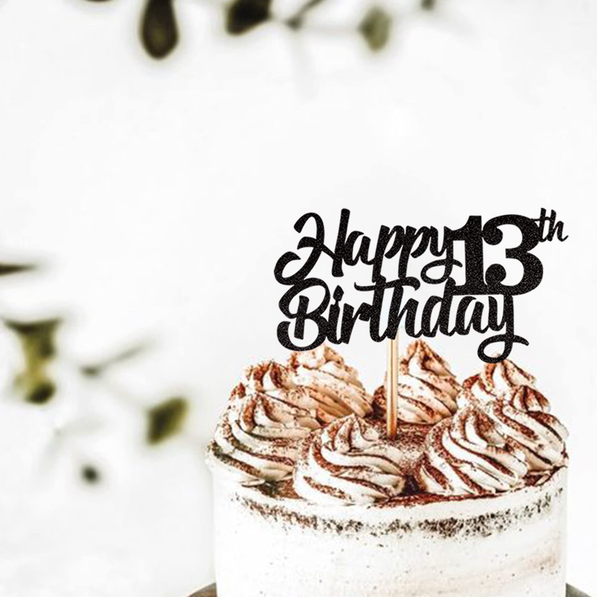 1 Pack Happy 13th Birthday Cake Topper - Glitter 13th Birthday Cake Picks - Cheers to 13 Years Old - Thirteen Fabulous Cake Decorations for 13th Birthday Theme Party Supplies (Black) - Perfect for Birthday Cakes, Cupcakes, and Dessert Table Displays