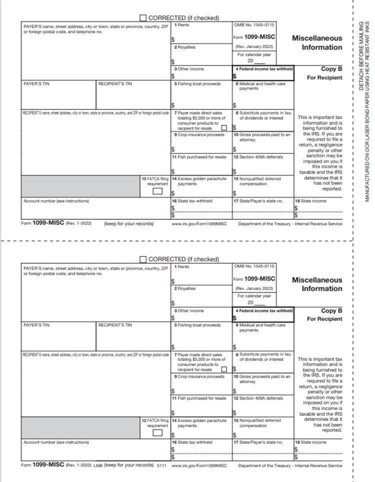 IRS Approved 1099-MISC Copy B Tax Forms - Bulk Discount (4 Cartons) - Perfect for Small Businesses & Accountants for Year-End Tax Filing