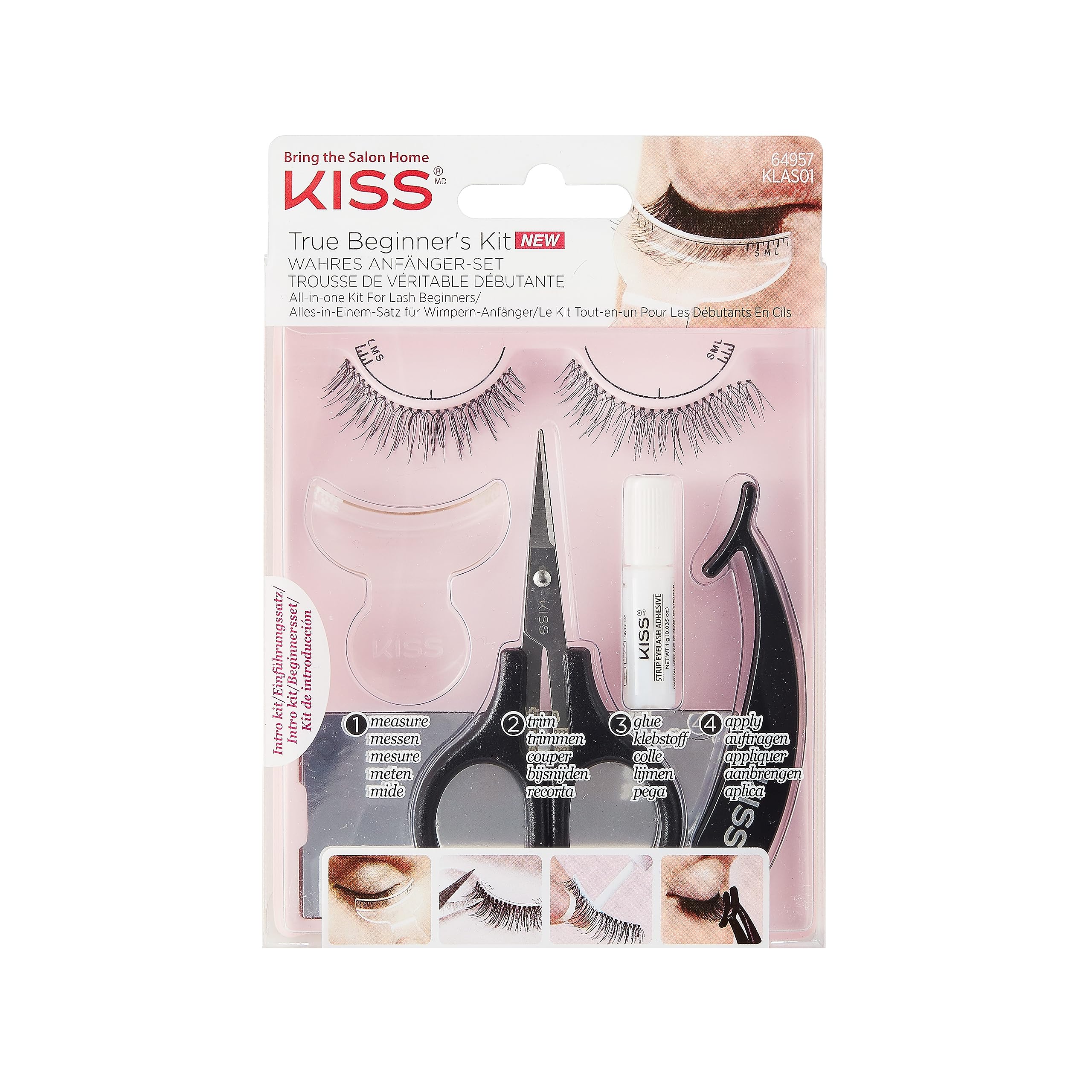 KISS LASH-101 Complete False Eyelashes Kit for Beginners - Includes Measuring Tool, Scissors, Lash Glue, EZ-Angle Applicator & 10 Pairs Natural Fake Eyelashes - Perfect for Daily Wear, Parties & Special Occasions