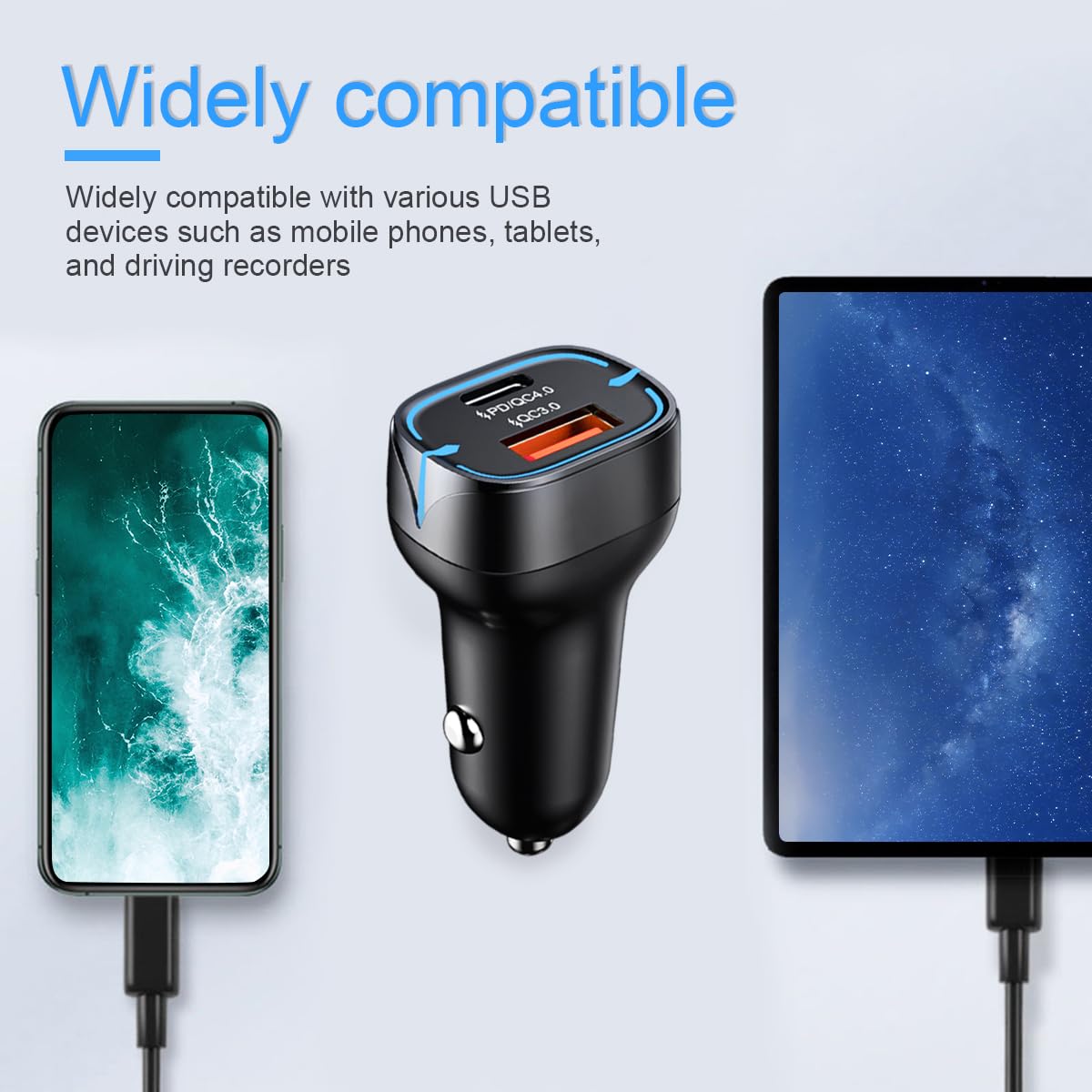 Dual Port 52W PD & QC4.0 Fast Car Charger Adapter - USB C Quick Charge Compatible with iPhone 12/Pro/Pro Max/11, Samsung Galaxy Note 8/S9/S8 - Perfect for Road Trips, Commuting & Emergency Charging in Your Vehicle