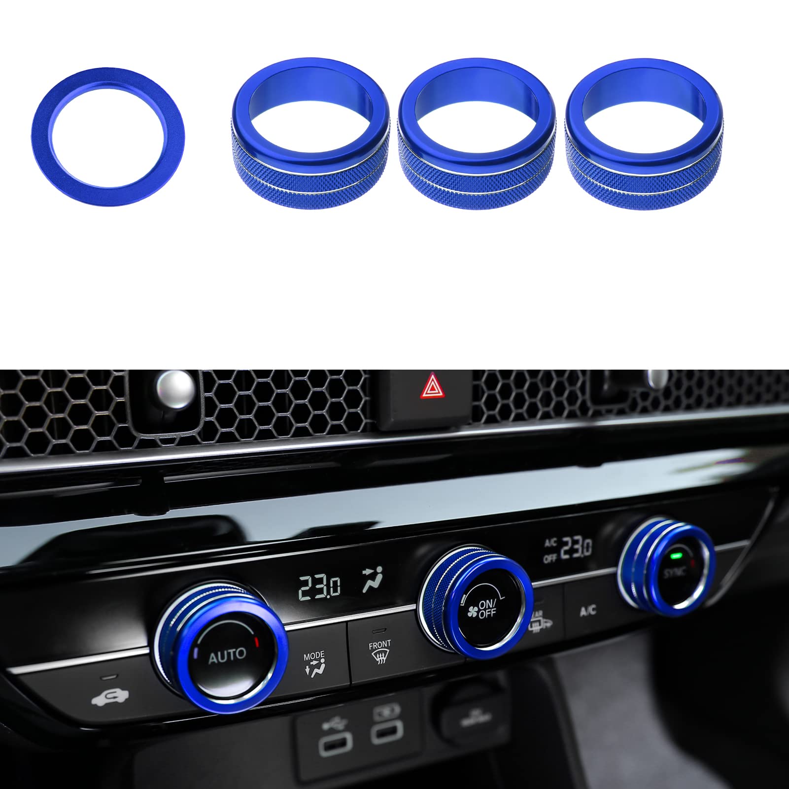 Honda Civic Accord CR-V HR-V 2023-2025 Accessories - CKE Center Console Cover, AC Knob & Engine Start Cover Rings for 11th Gen Civic (Blue) - Upgrade Your Car Interior & Protect from Scratches