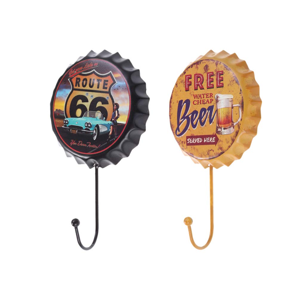 2-Pack Vintage Wrought Iron Wall Hooks - Decorative Beer Bottle Hangers for Kitchen, Bar, Garage & Home Decor - Rustic Industrial Style Hanging Hooks for Coats, Hats, Keys & More