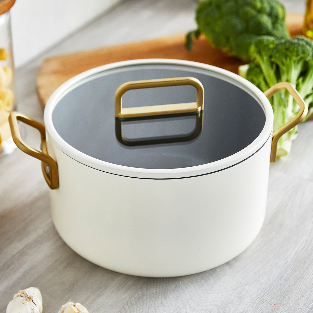 Stanley Tucci™ 11-Piece Ceramic Nonstick Cookware Set with Free Tucci Cookbook | Carrara White | Perfect for Home Cooking, Gifts & Professional Chefs