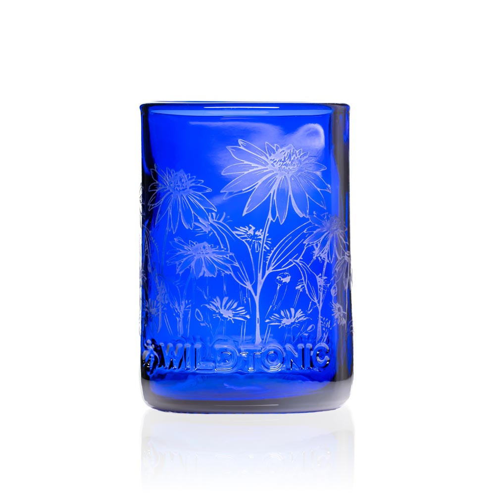 12oz Wildflowers Blue Repurposed Glass Tumbler Set - 12 Pack | Eco-Friendly Drinking Cups for Coffee, Tea, Juice & Smoothies | Perfect for Home, Office, Picnics & Parties
